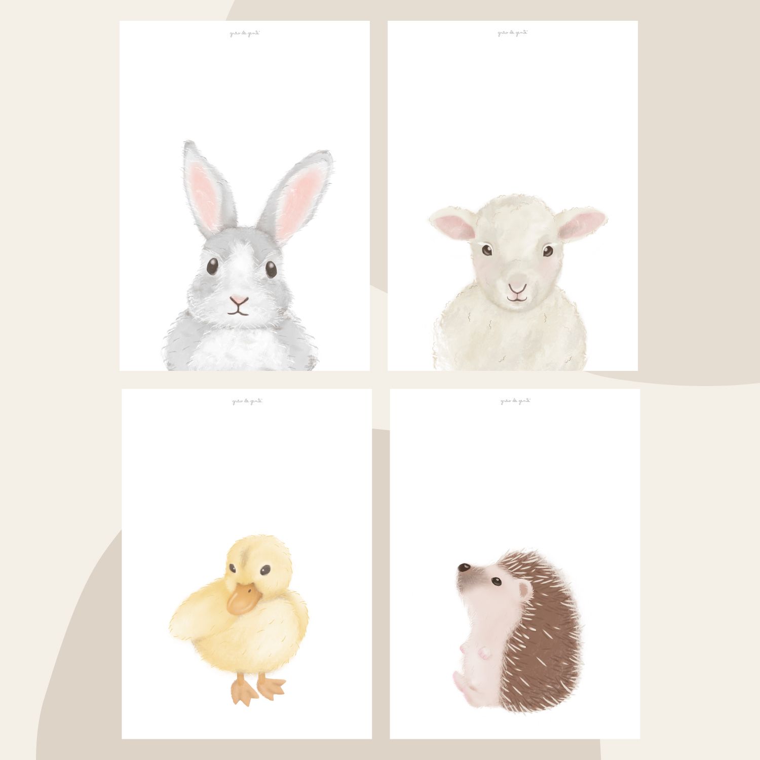 Kit Pôster Adesivo Bichinhos Luxo 4 peças