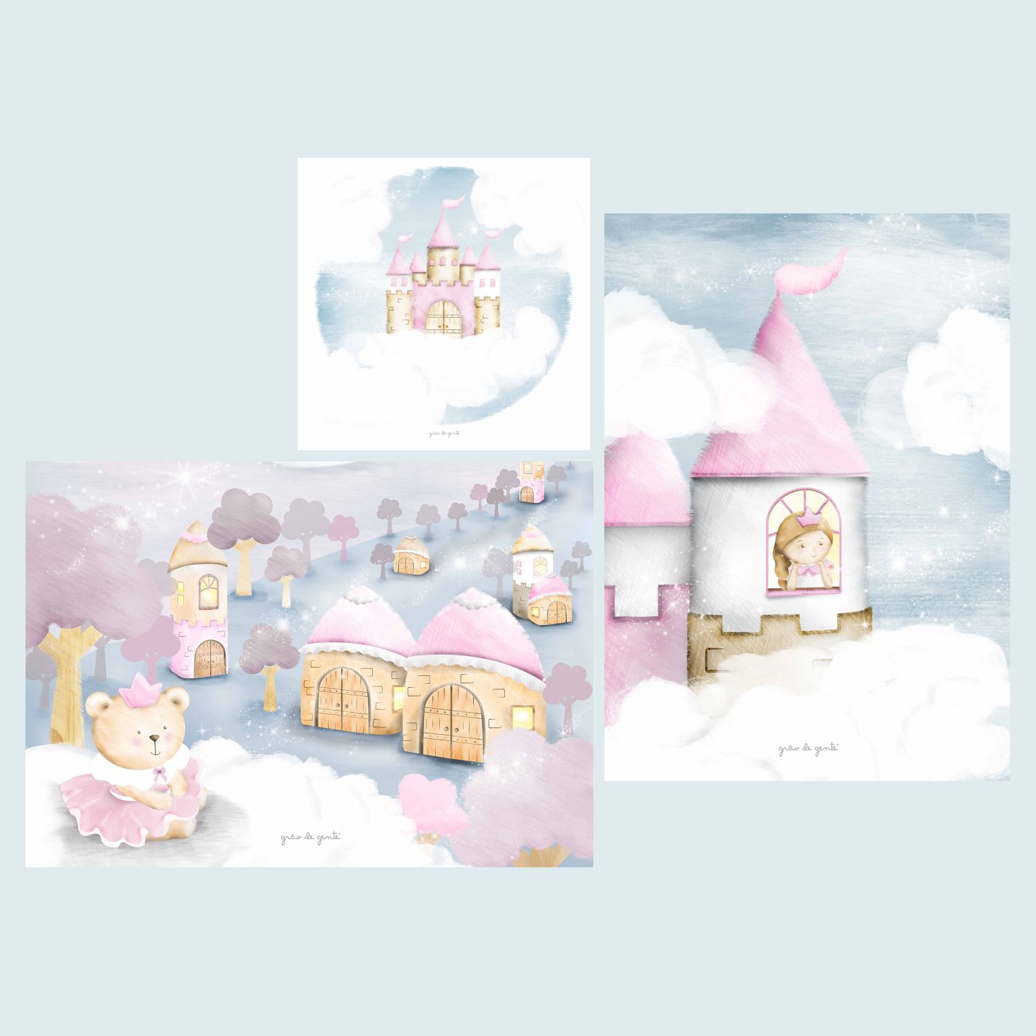 Kit Pôster Adesivo Amiguinha Ursinha Princesa 3 peças