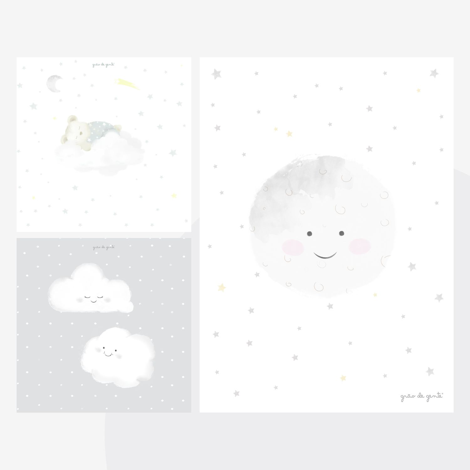 Kit Pôster Adesivo Nuvens 3 peças