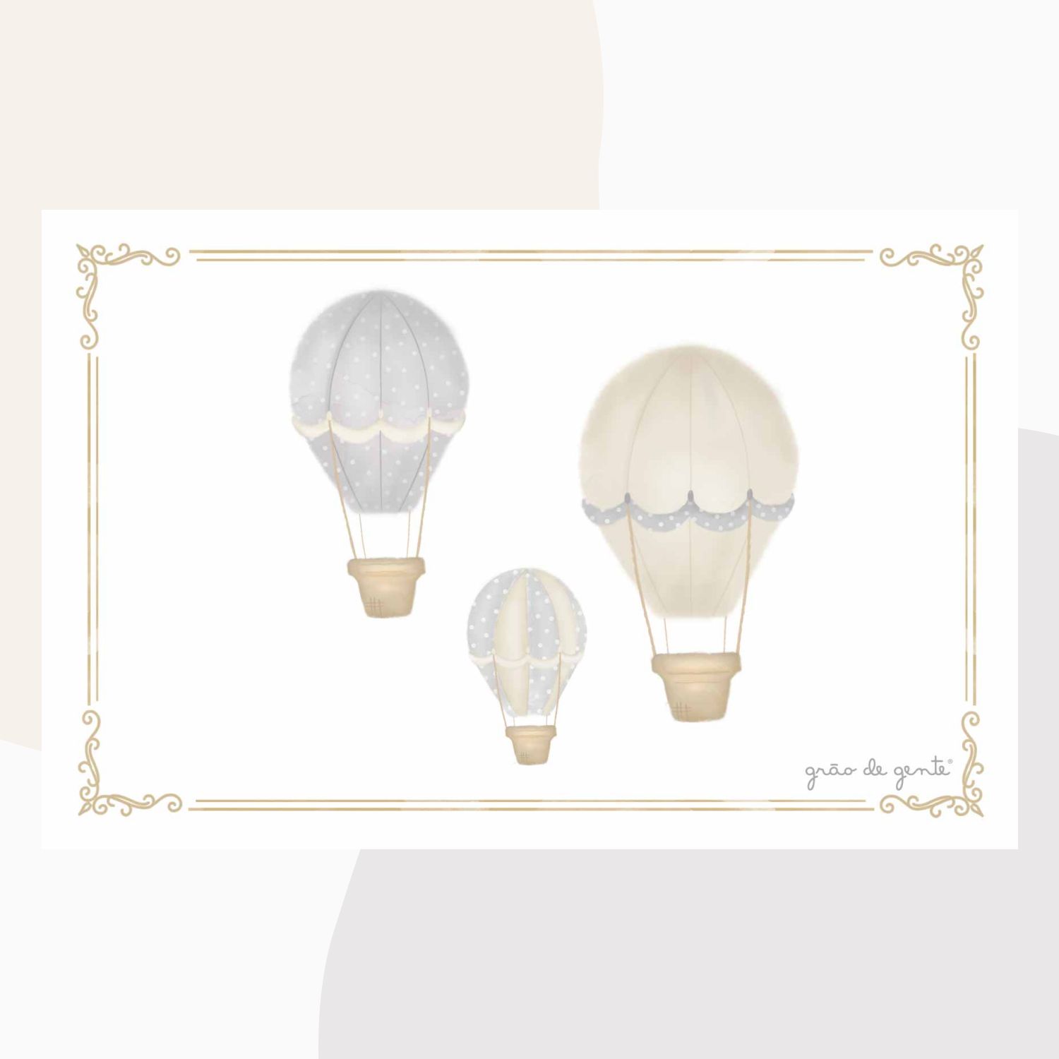 Kit Pôster Adesivo Balões Ursinho Cinza 4 peças