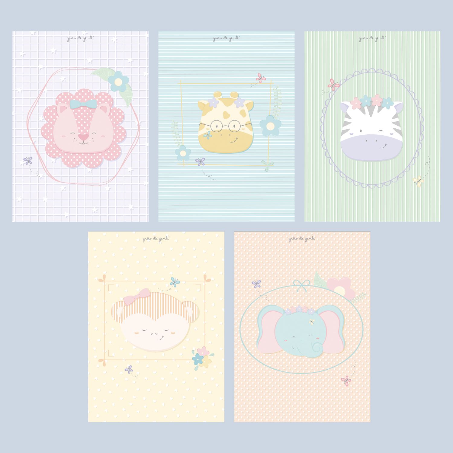 Kit Pôster Adesivo Amiguinhos Safári Coloridos 5 peças