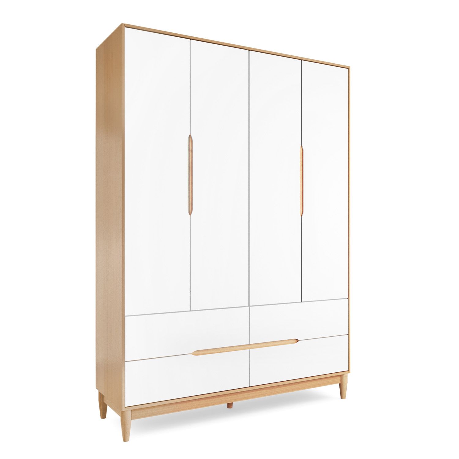 Guarda Roupa Infantil Branco e Madeira 4 Portas Tomi