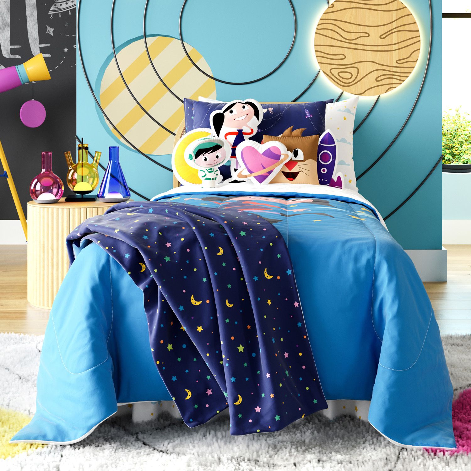Kit Cama Infantil Solteiro O Show da Luna Espacial