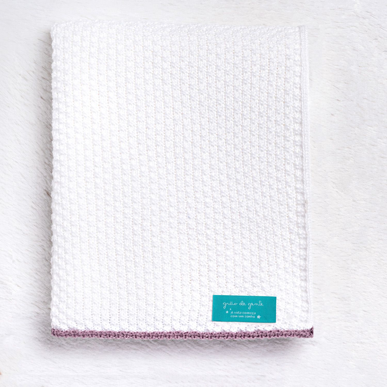 Saída Maternidade Tricot Ponto Arroz Branco e Lilás 02 Peças