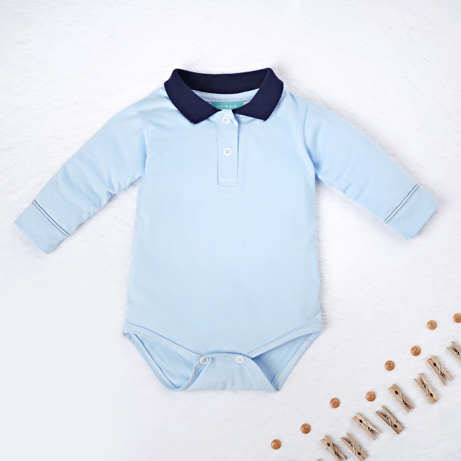 Body Manga Longa Gola Polo Azul Bebê e Marinho
