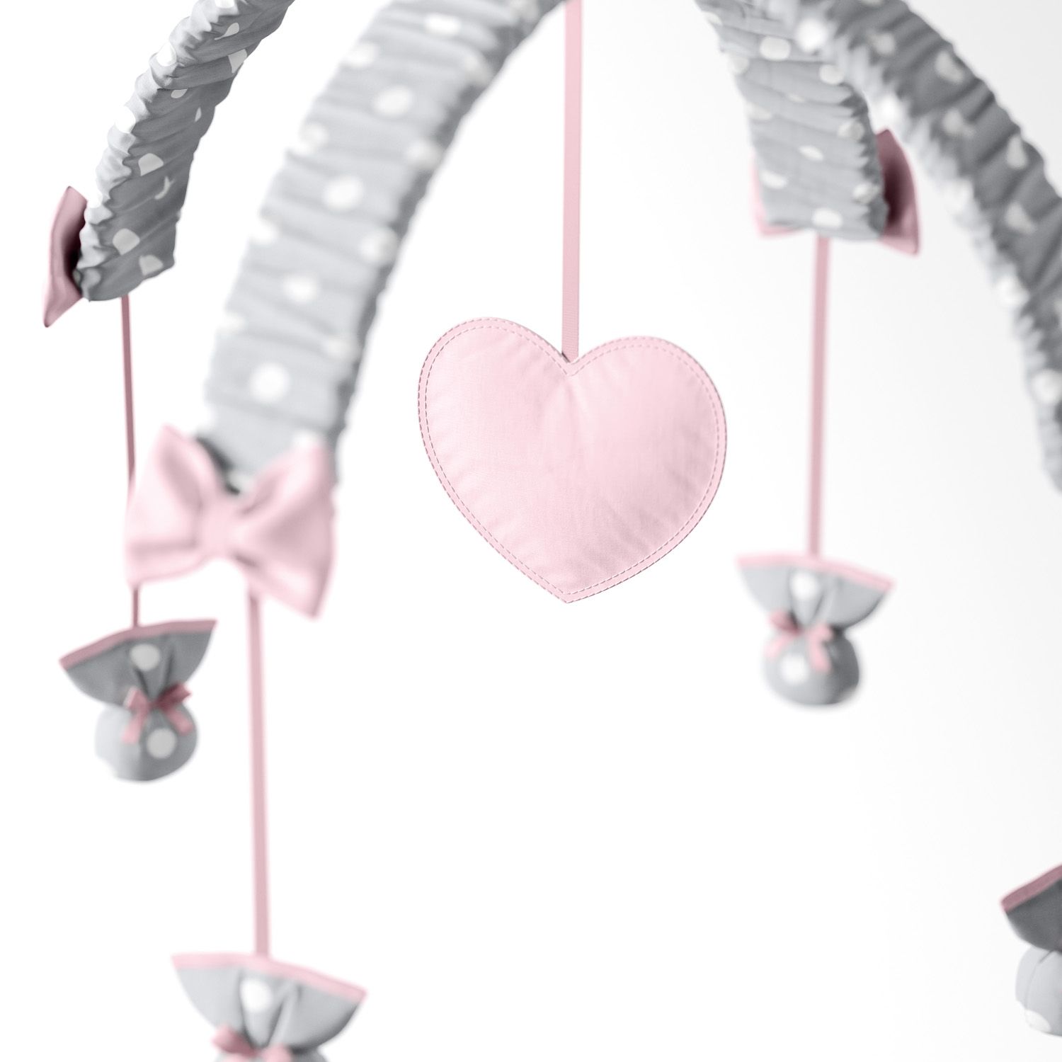 Móbile Coração Poá Azul e Cinza