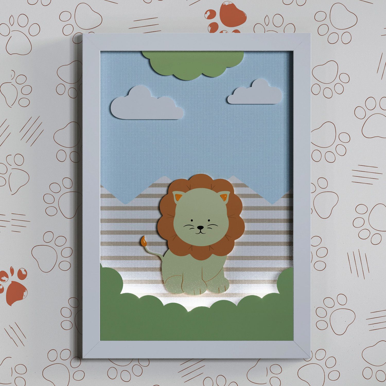 Quadro LED MDF Amiguinho Leão 35cm