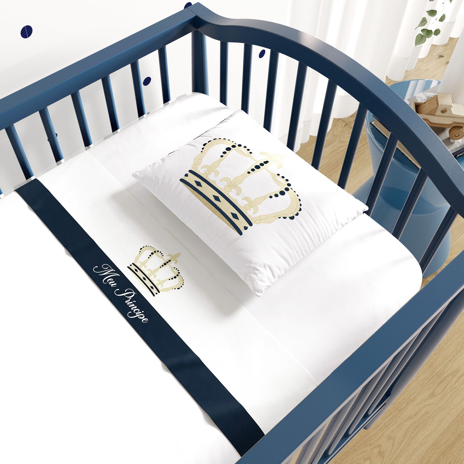 Jogo de Lençol Berço Coroa Meu Príncipe 3 Peças