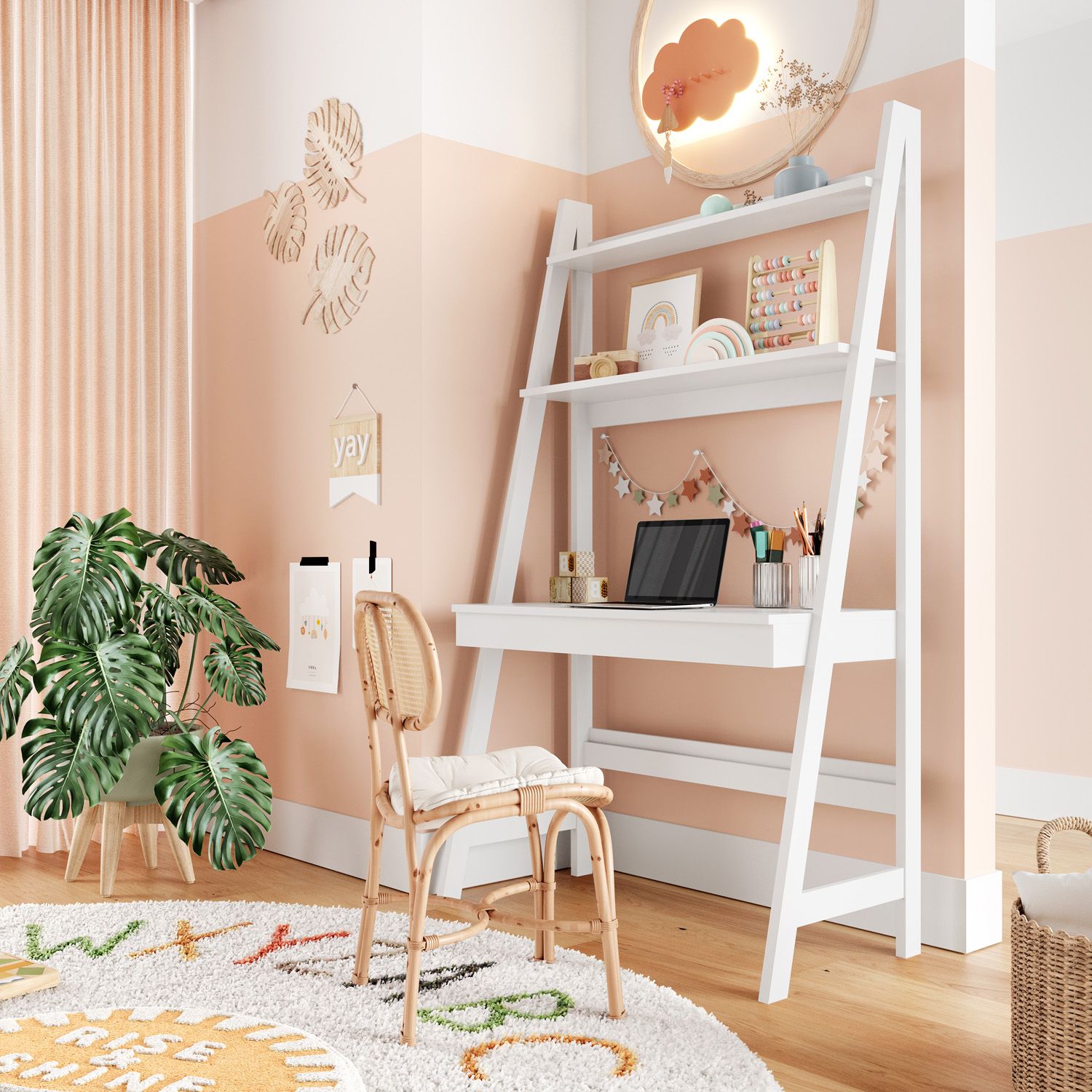 Mesa Estante Escada Branco