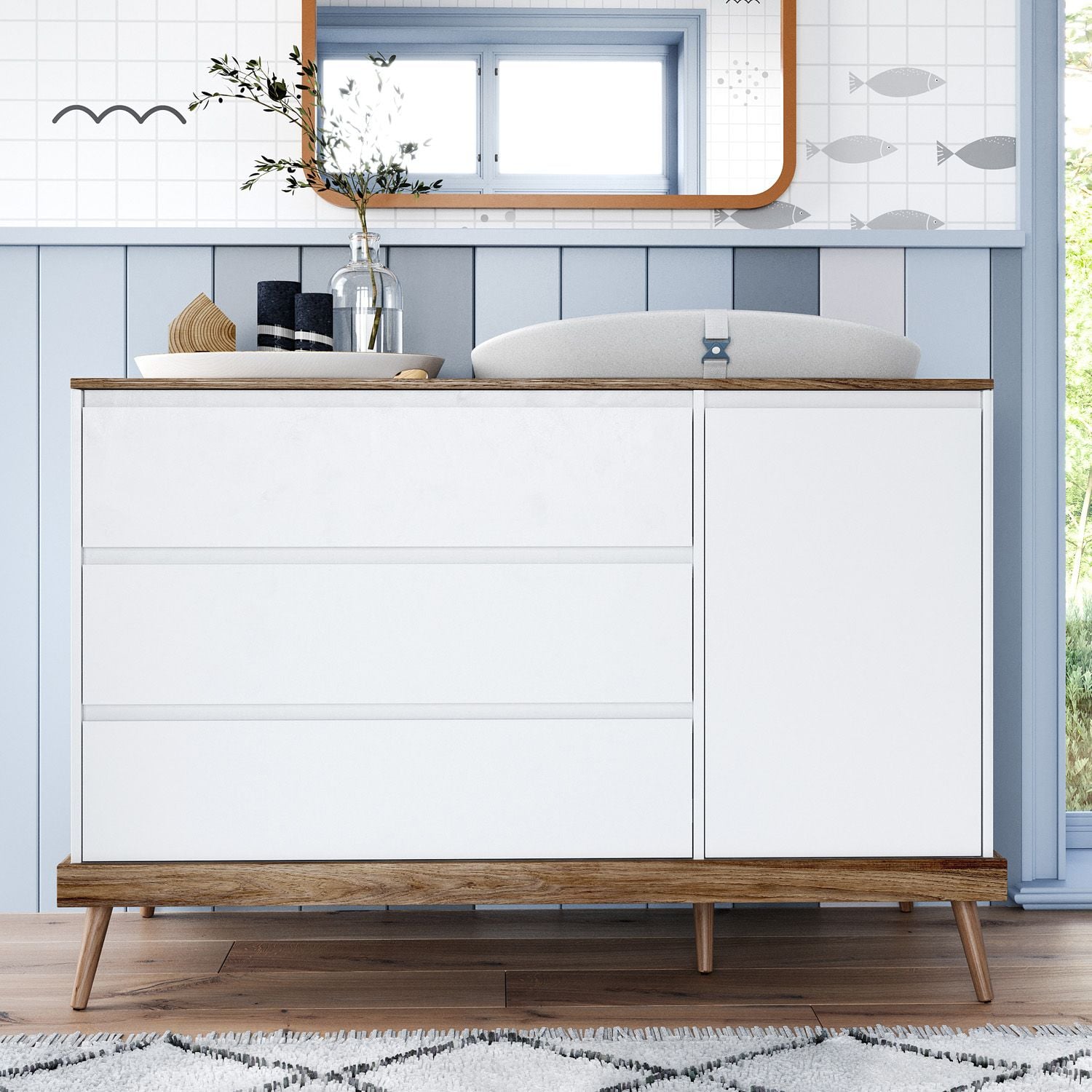 Cômoda Infantil Branco com Porta Retrô Canção de Ninar