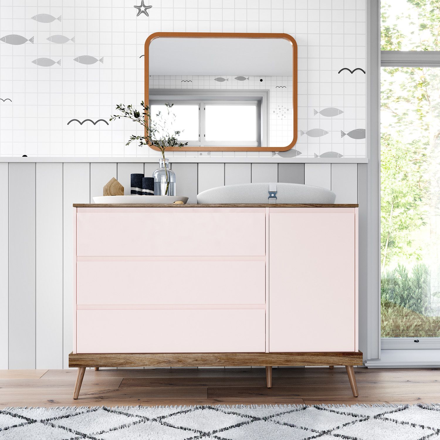 Cômoda Infantil Branco com Porta Retrô Canção de Ninar