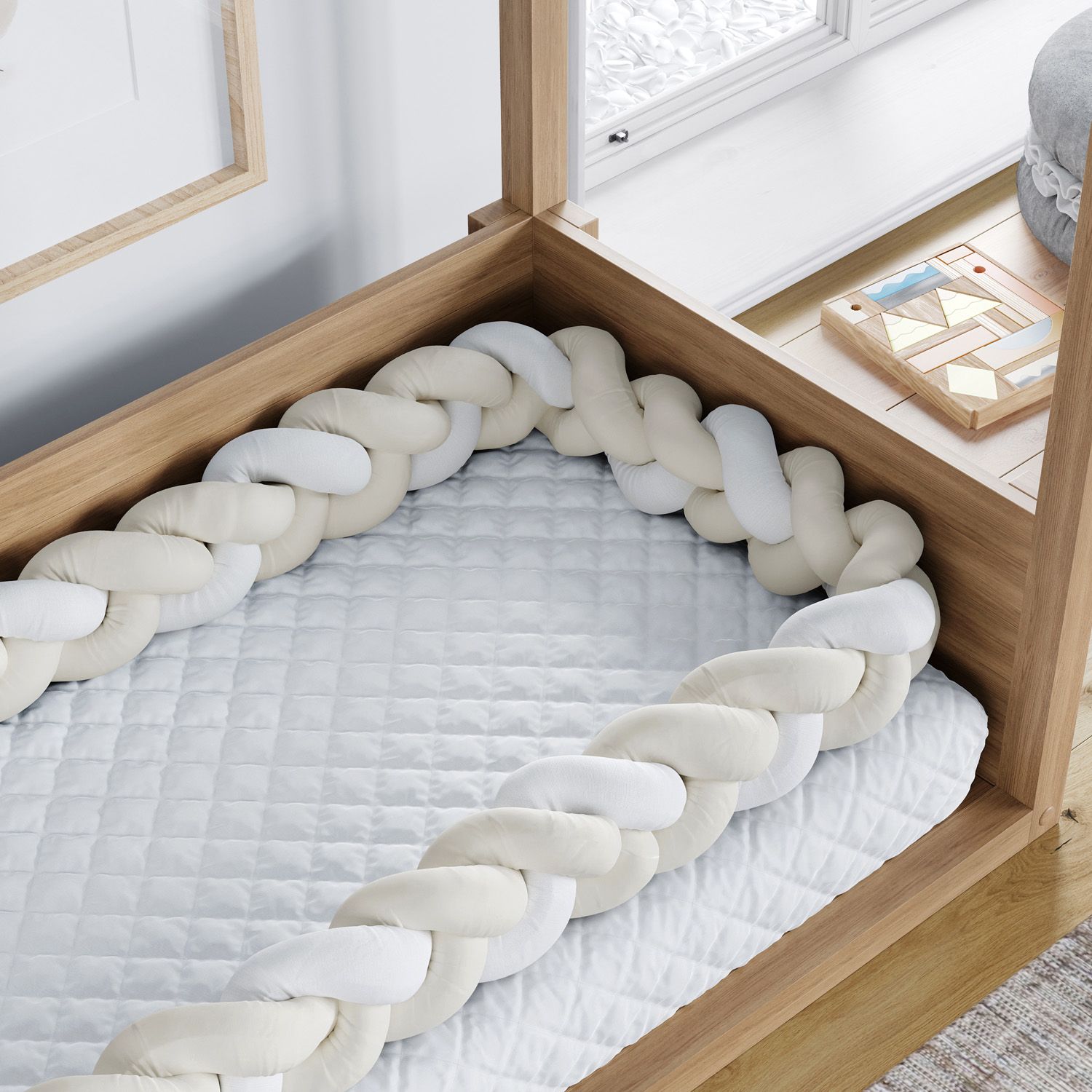 Trança Lateral Para Mini Cama Bege e Branco 4,32cm