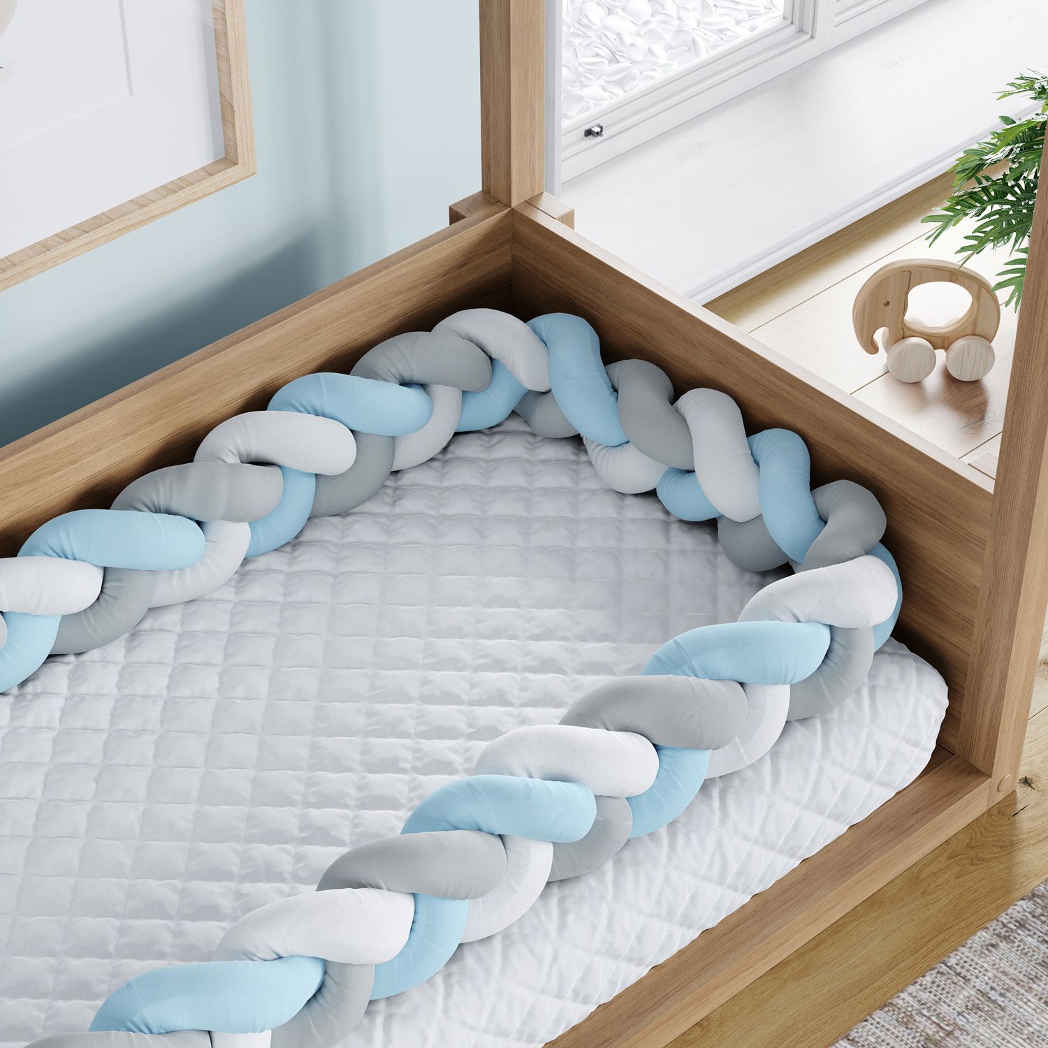 Trança Lateral Para Mini Cama Branco Cinza e Azul 4,32M