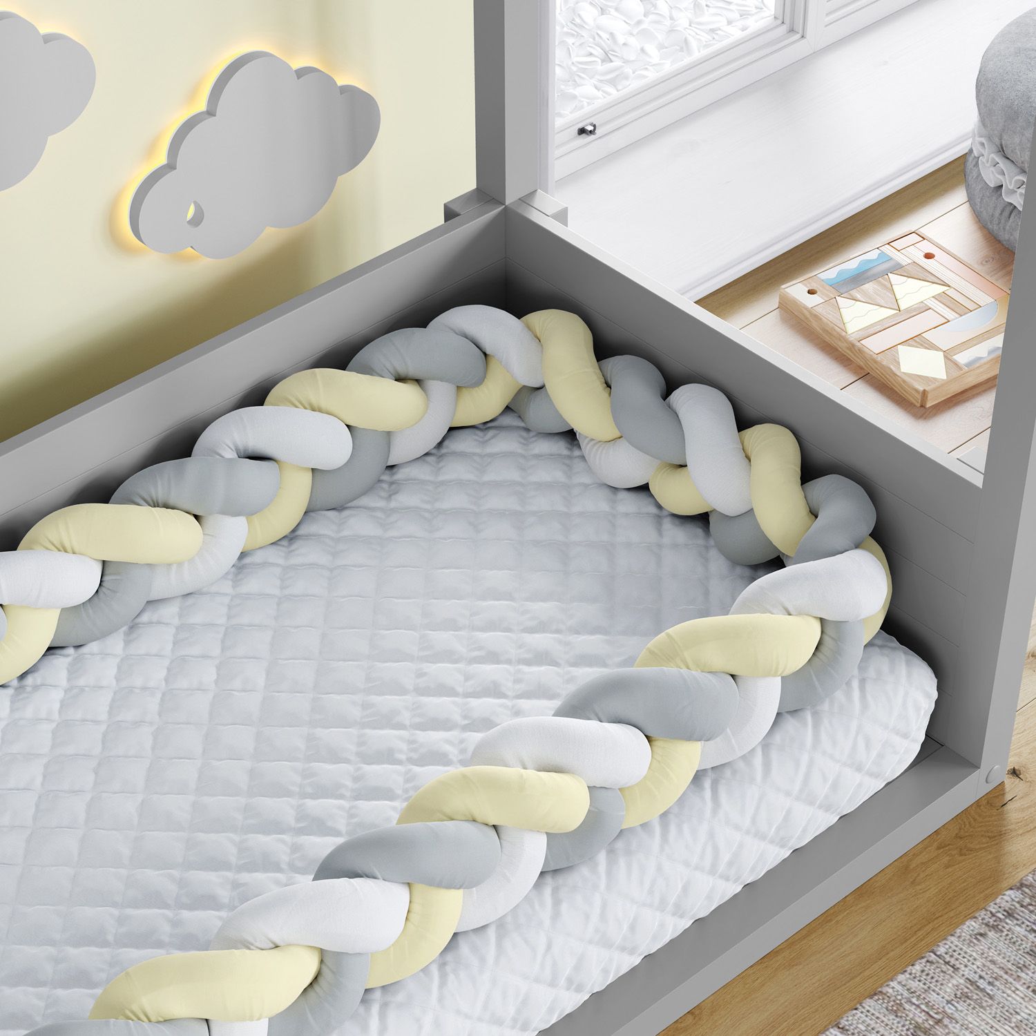 Trança Lateral Para Mini Cama Branco Cinza e Amarelo 4,32M