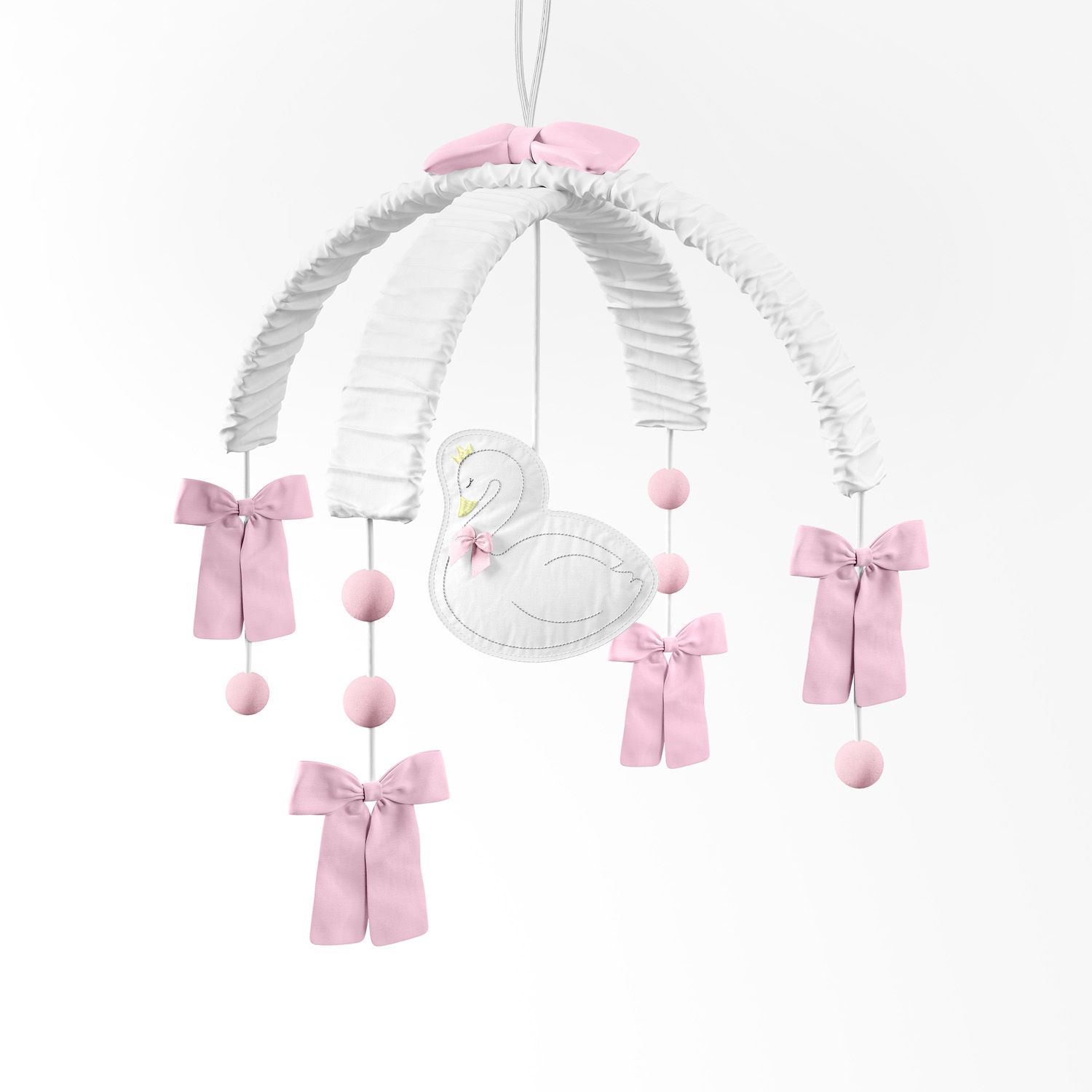 Móbile Cisne Branco e Laço Rosa
