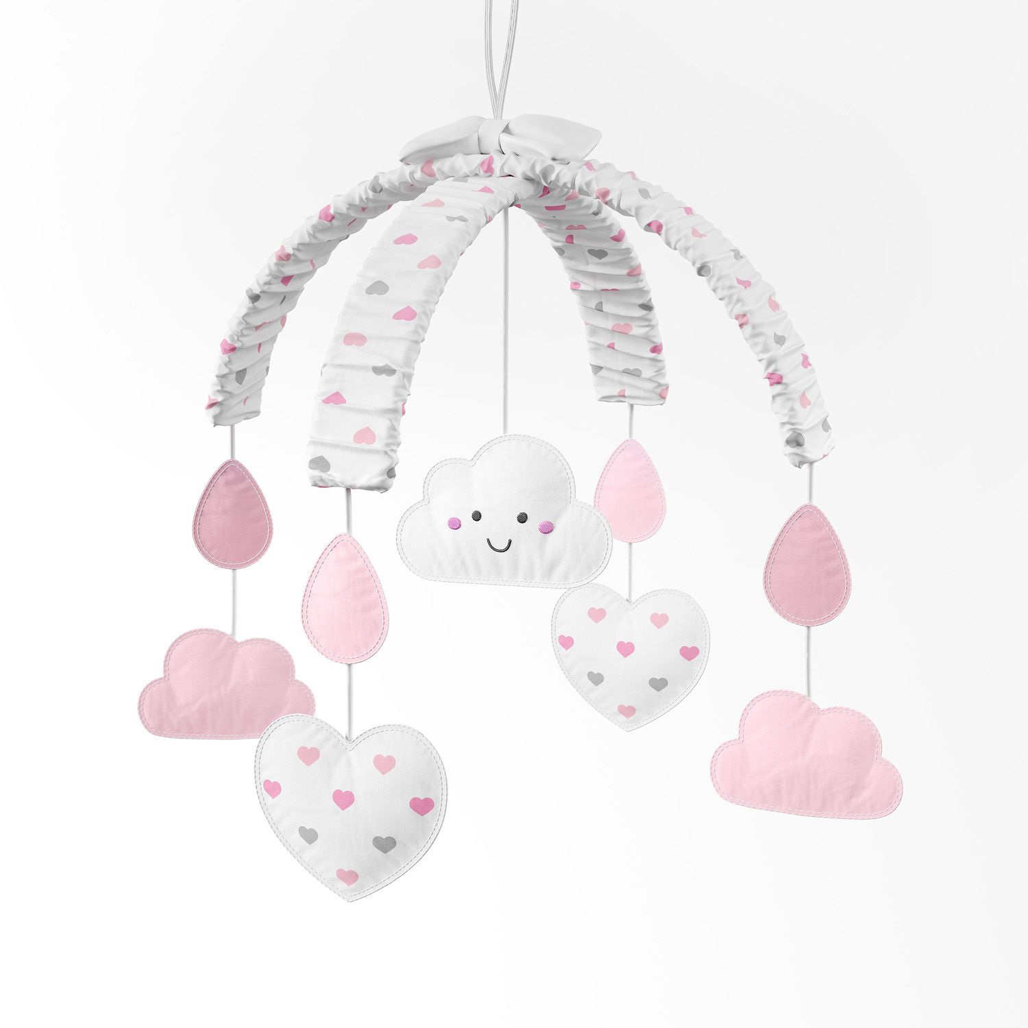 Móbile Nuvem Coração Rosa