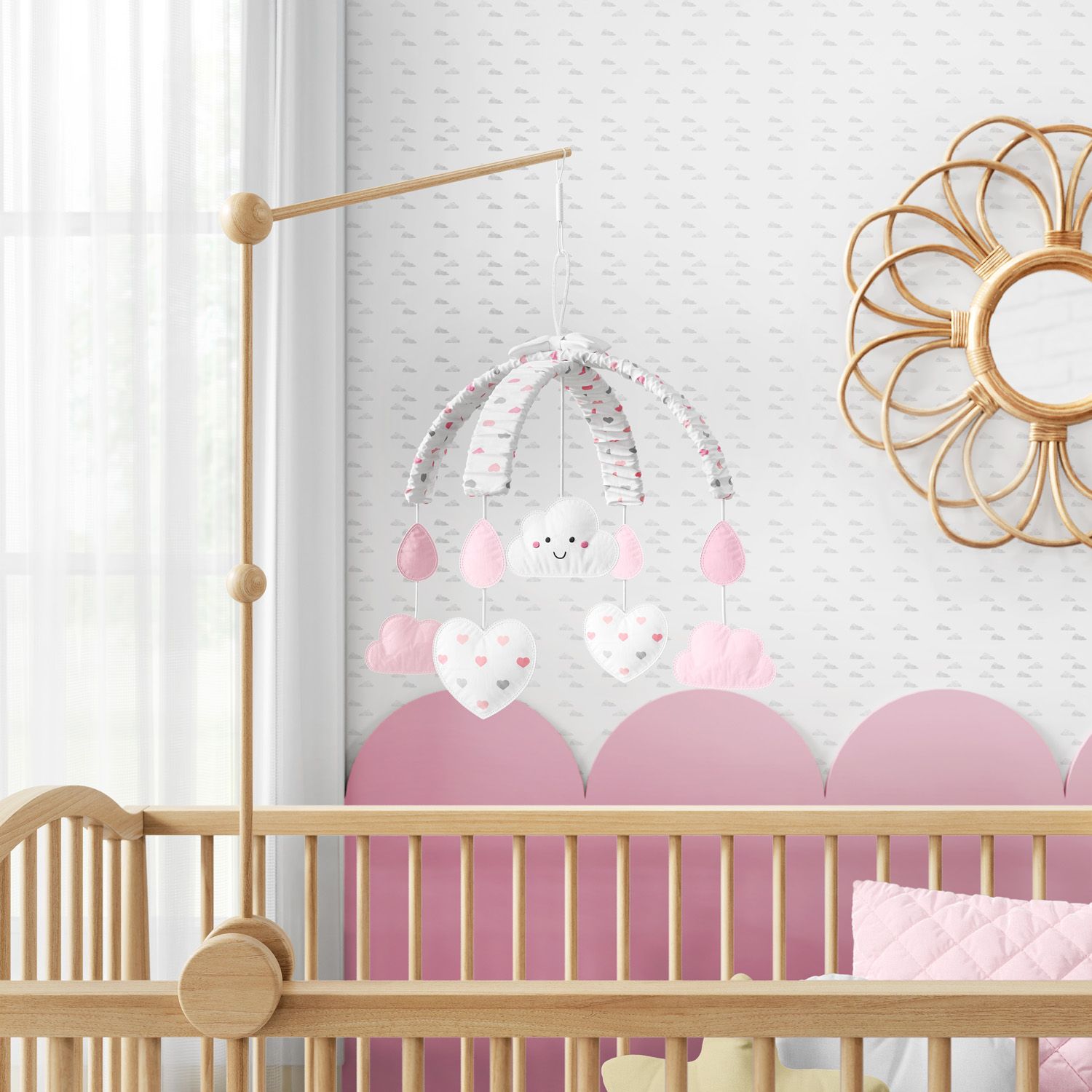 Móbile Nuvem Coração Rosa