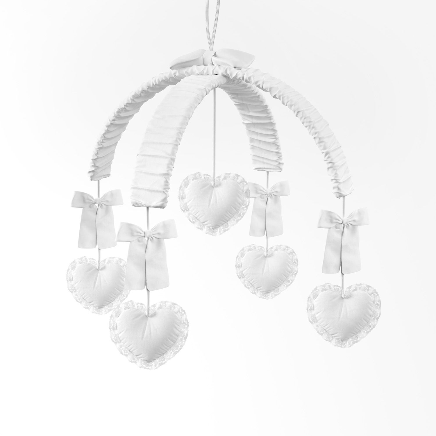 Móbile Coração de Renda Branco