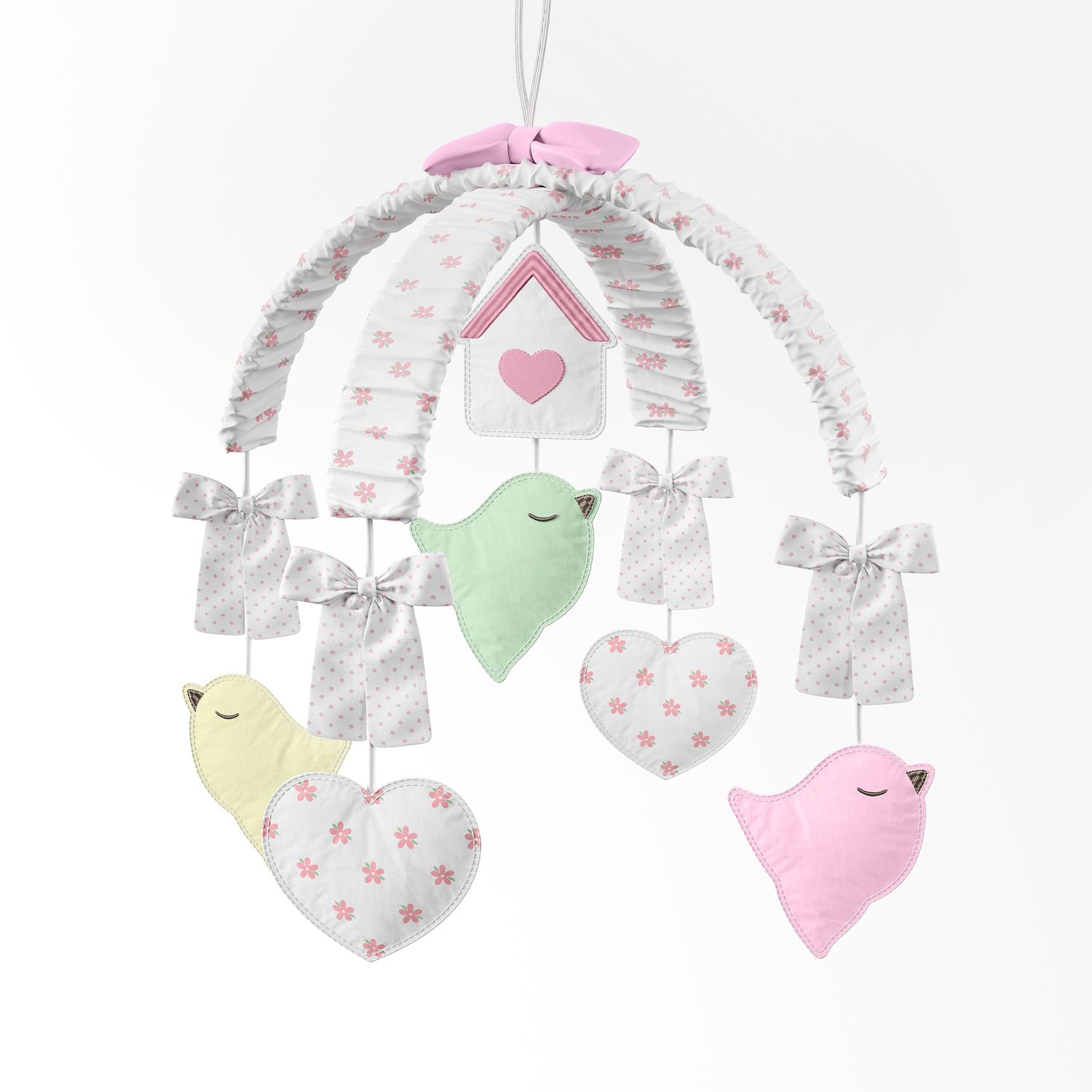 Móbile Floral Patchwork Rosa