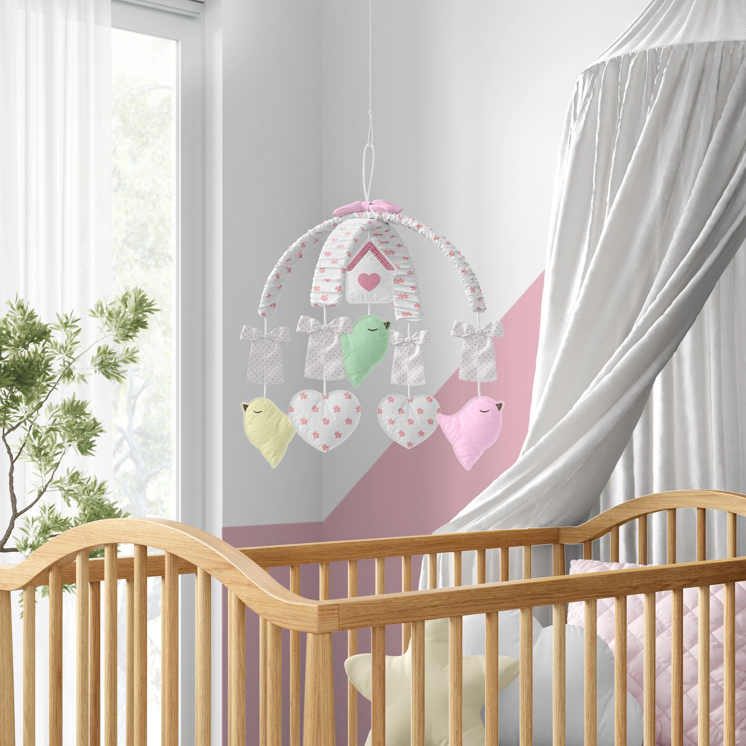 Móbile Floral Patchwork Rosa