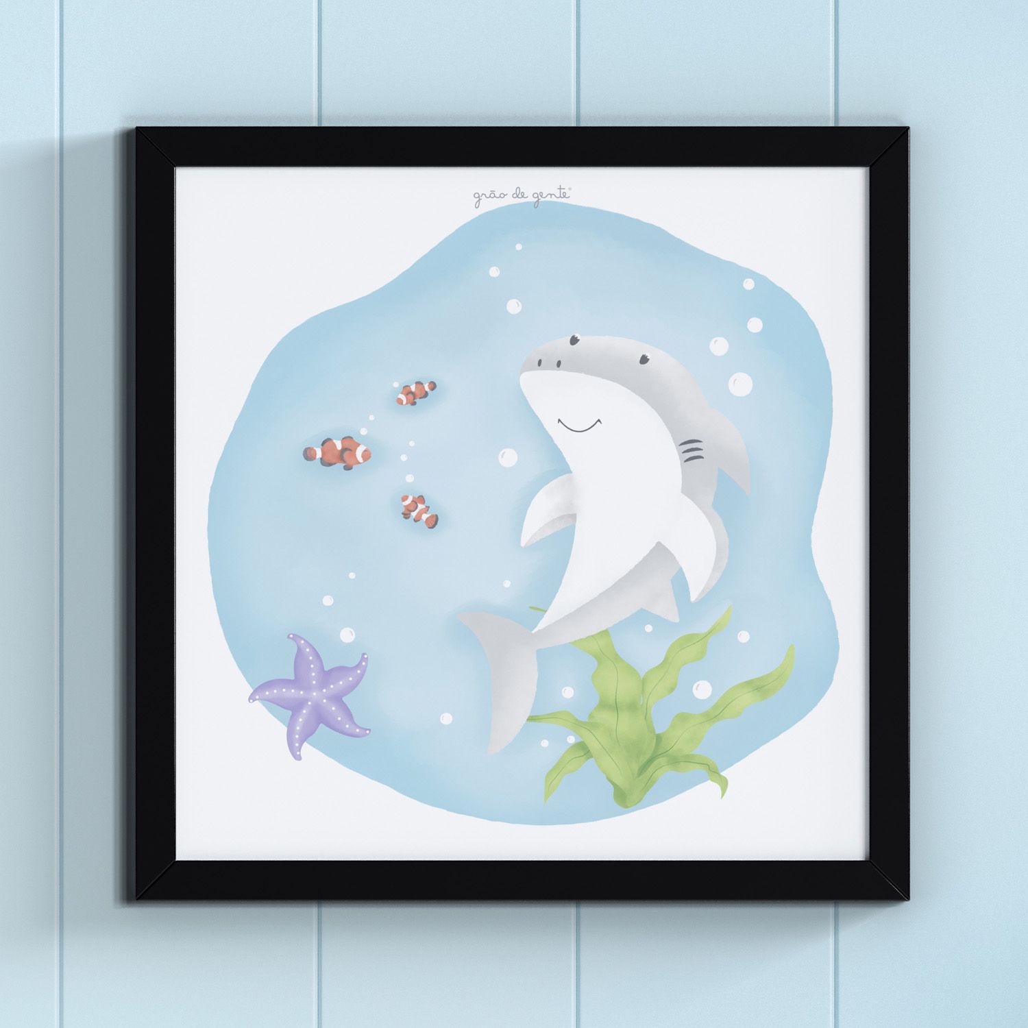 Quadro Fundo do Mar Pequeno Tubarão 38cm