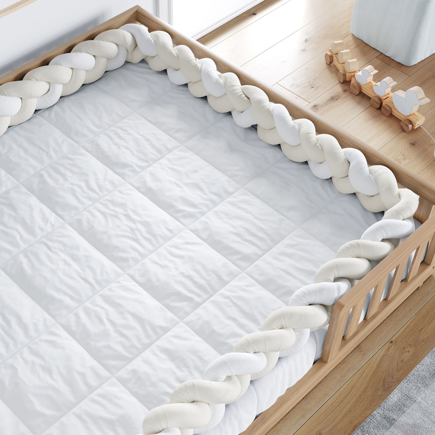 Trança Lateral Para Cama Montessoriana Casal Bege e Branco 6,52M