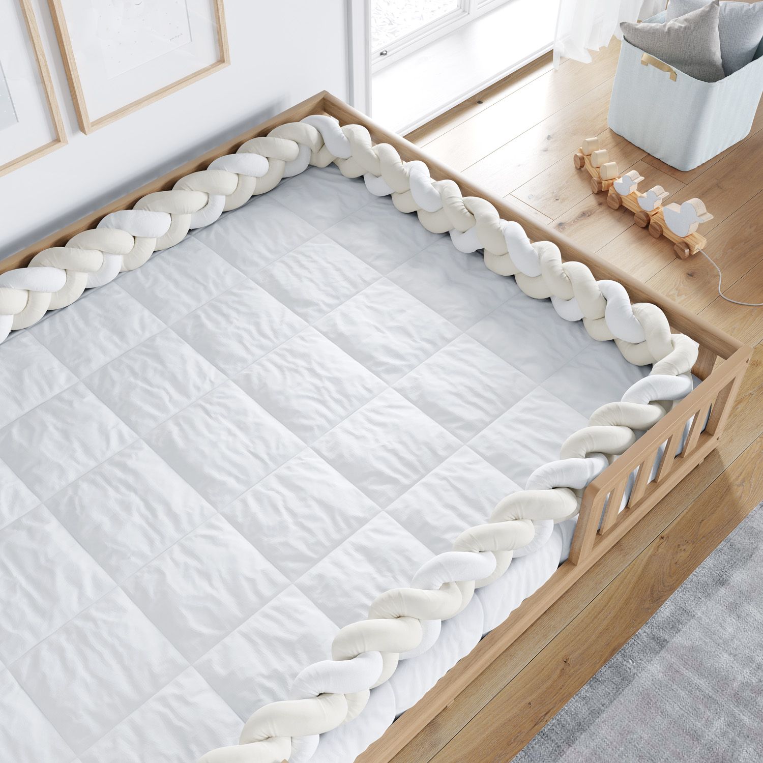 Trança Lateral Para Cama Montessoriana Casal Bege e Branco 6,52M