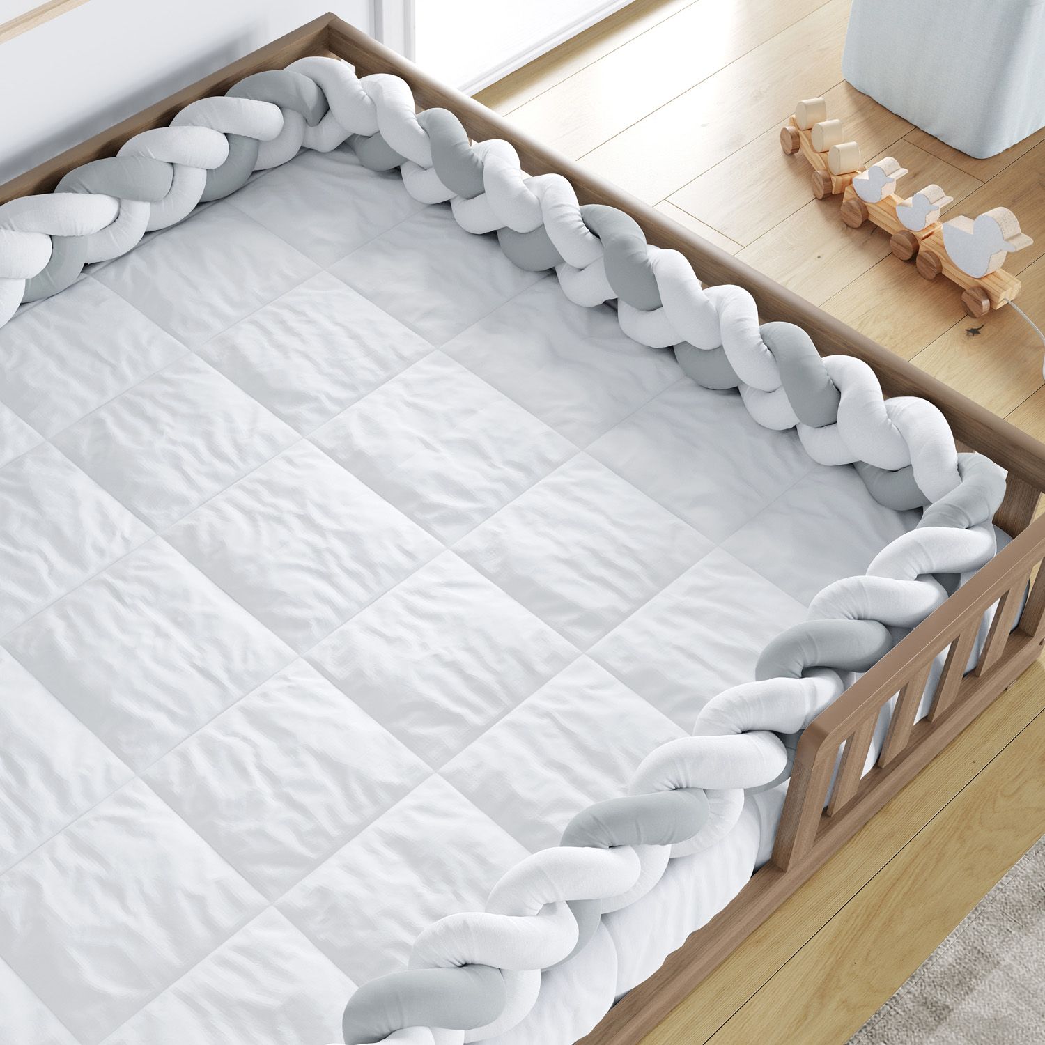 Trança Lateral Para Cama Montessoriana Casal Branco e Cinza 6,52M