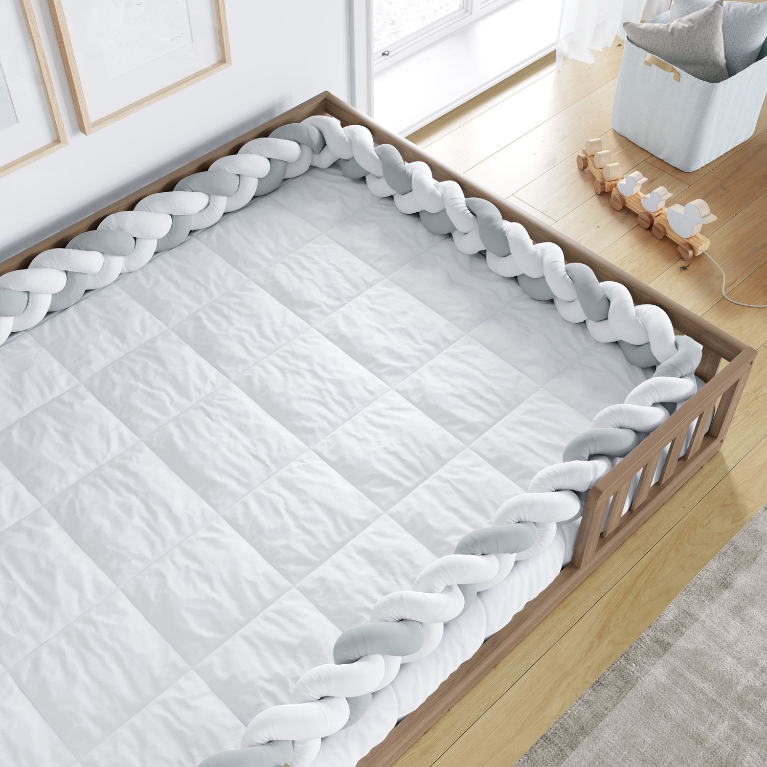 Trança Lateral Para Cama Montessoriana Casal Branco e Cinza 6,52M