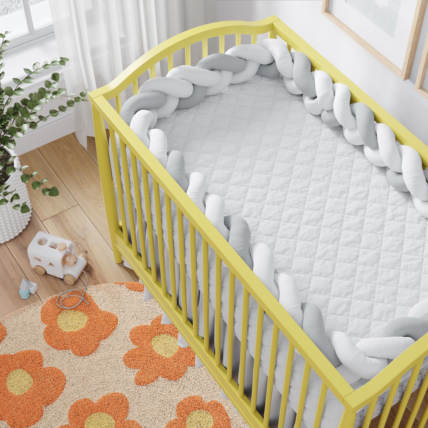 Trança Lateral Para Berço Branco e Cinza 3,80M