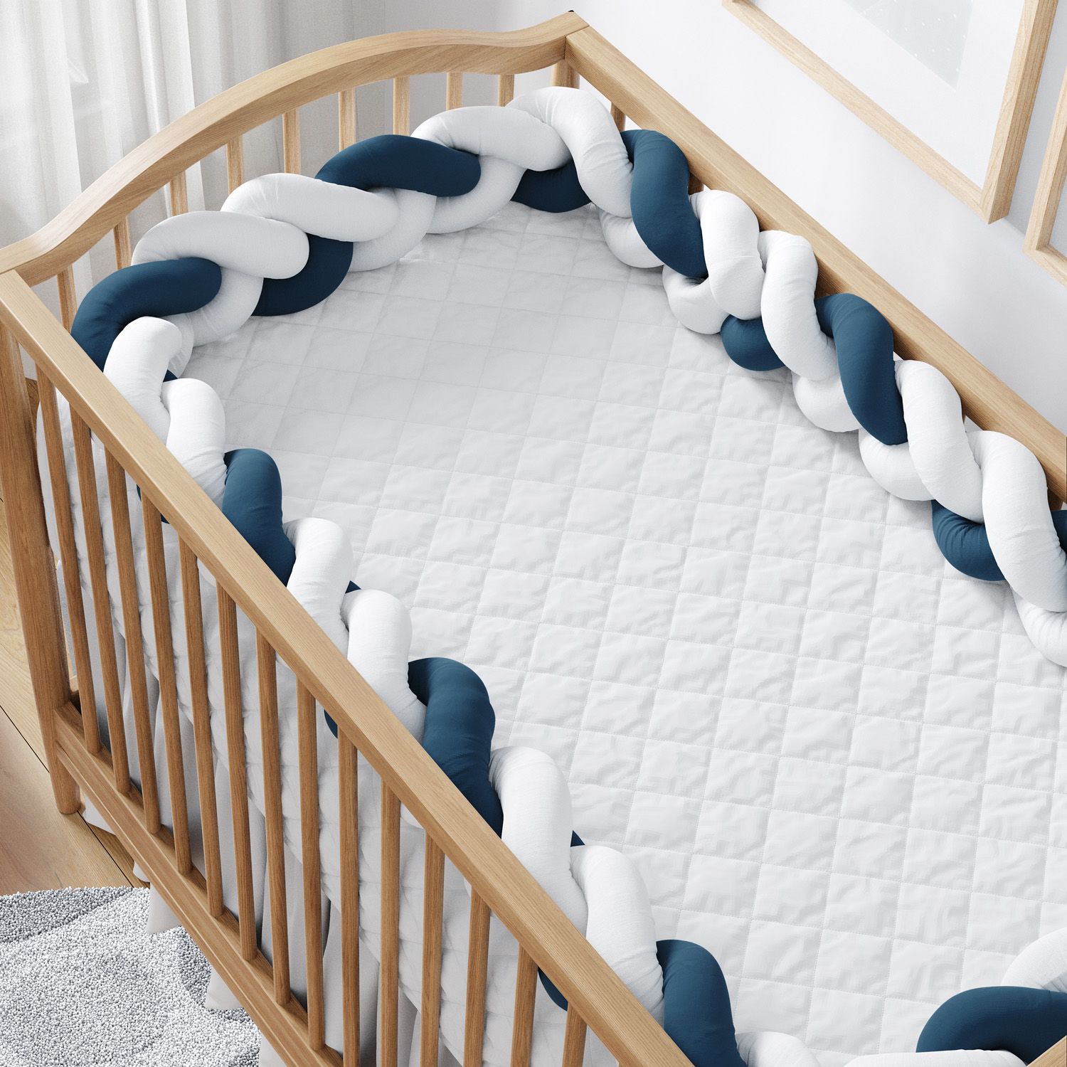 Trança Lateral Para Berço Branco e Azul Marinho 3,80M