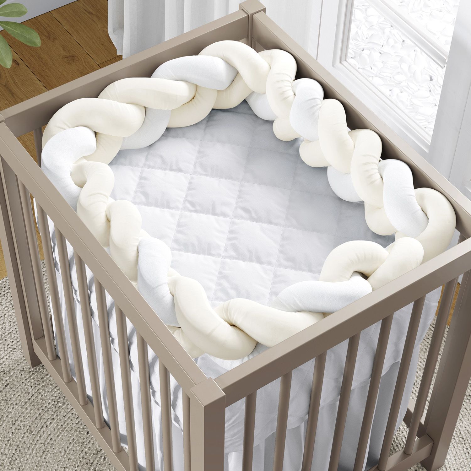 Trança Lateral Para Mini Berço Bege e Branco 2,28M