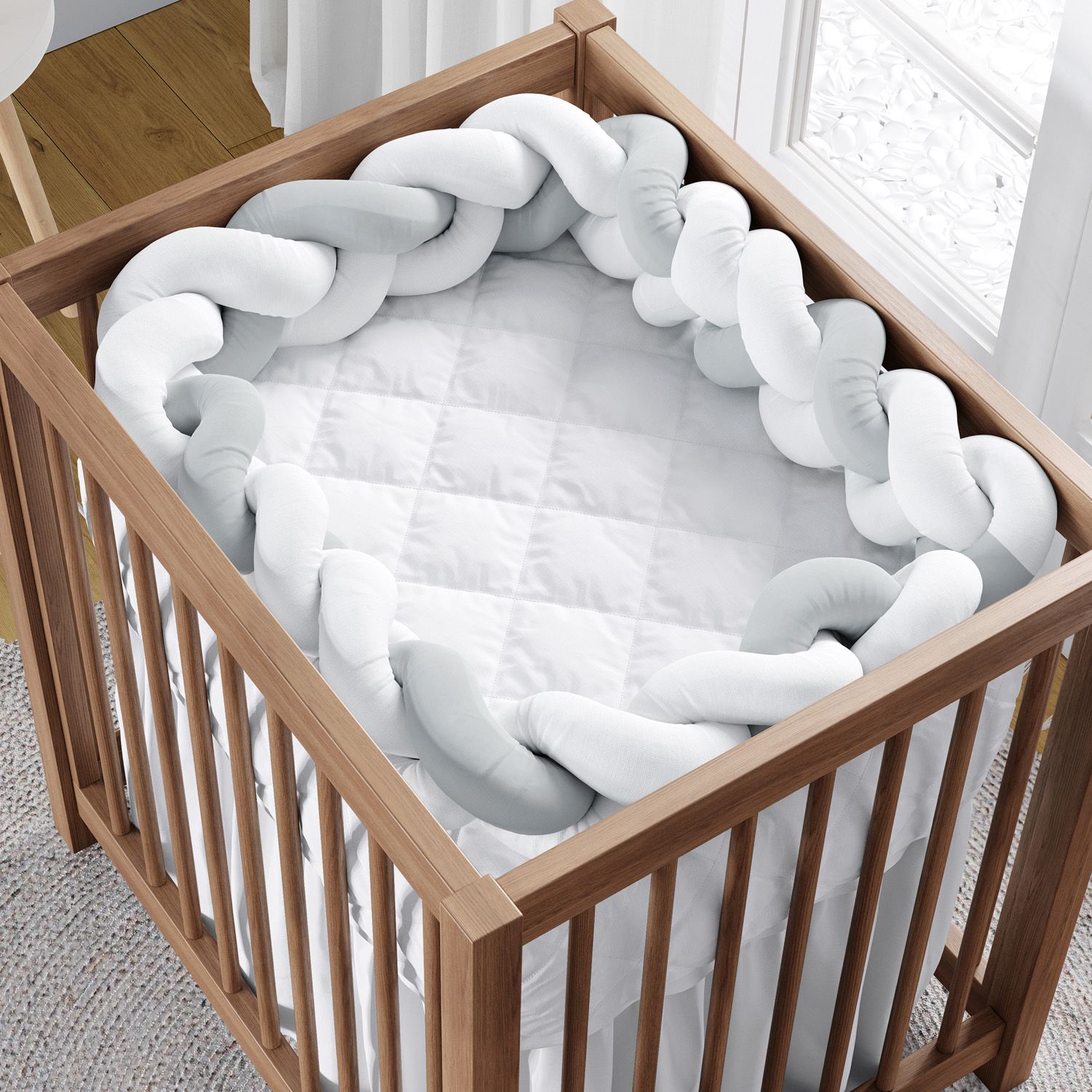 Trança Lateral Para Mini Berço Branco e Cinza 2,28M