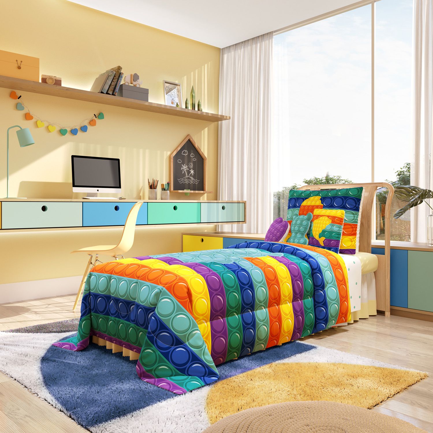 Kit Cama Infantil Solteiro Pop It Colorido