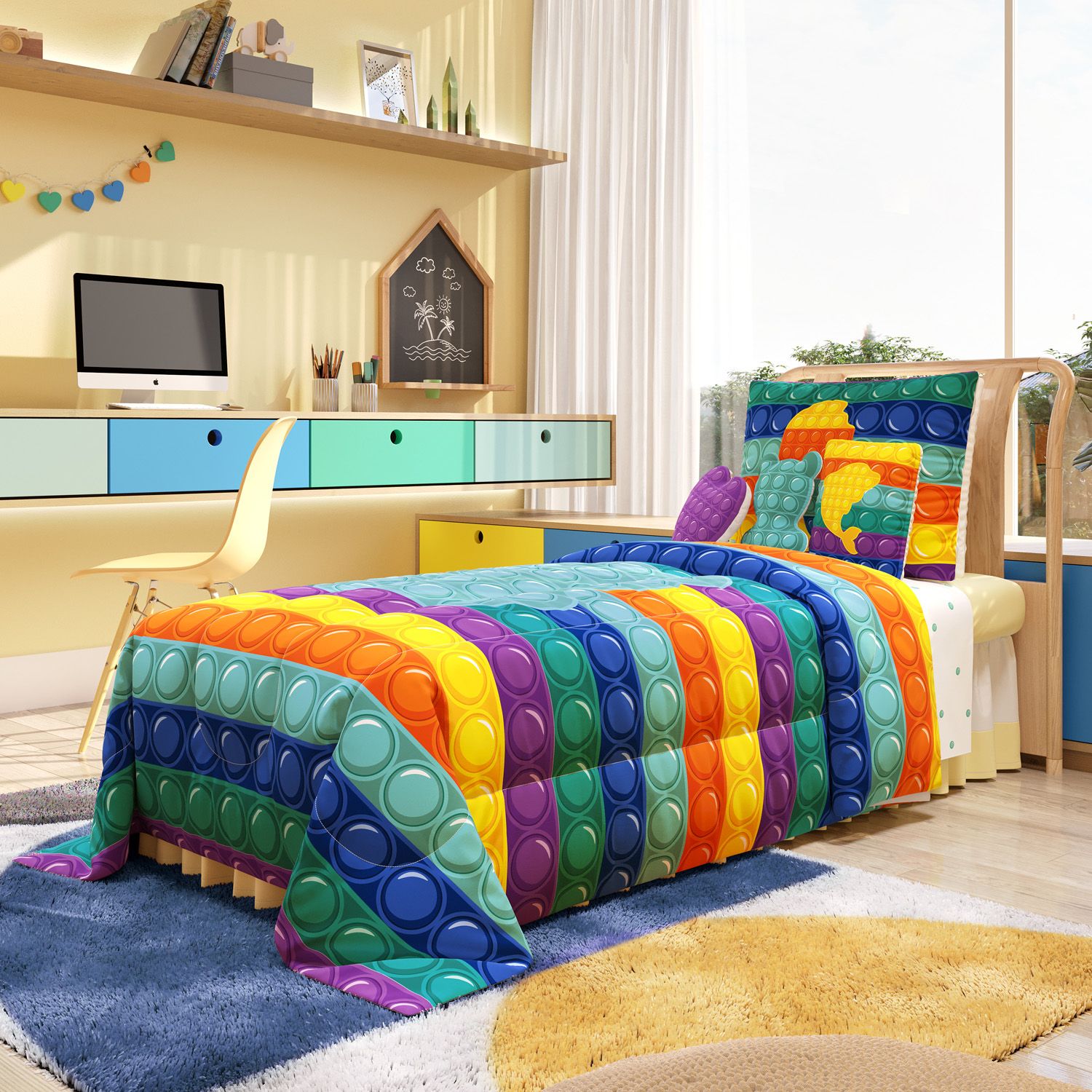 Kit Cama Infantil Solteiro Pop It Colorido