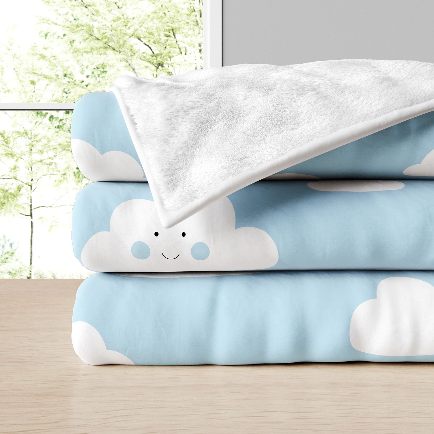 Cobertor Dupla Face com Soft Amiguinho Nuvem Azul 1M