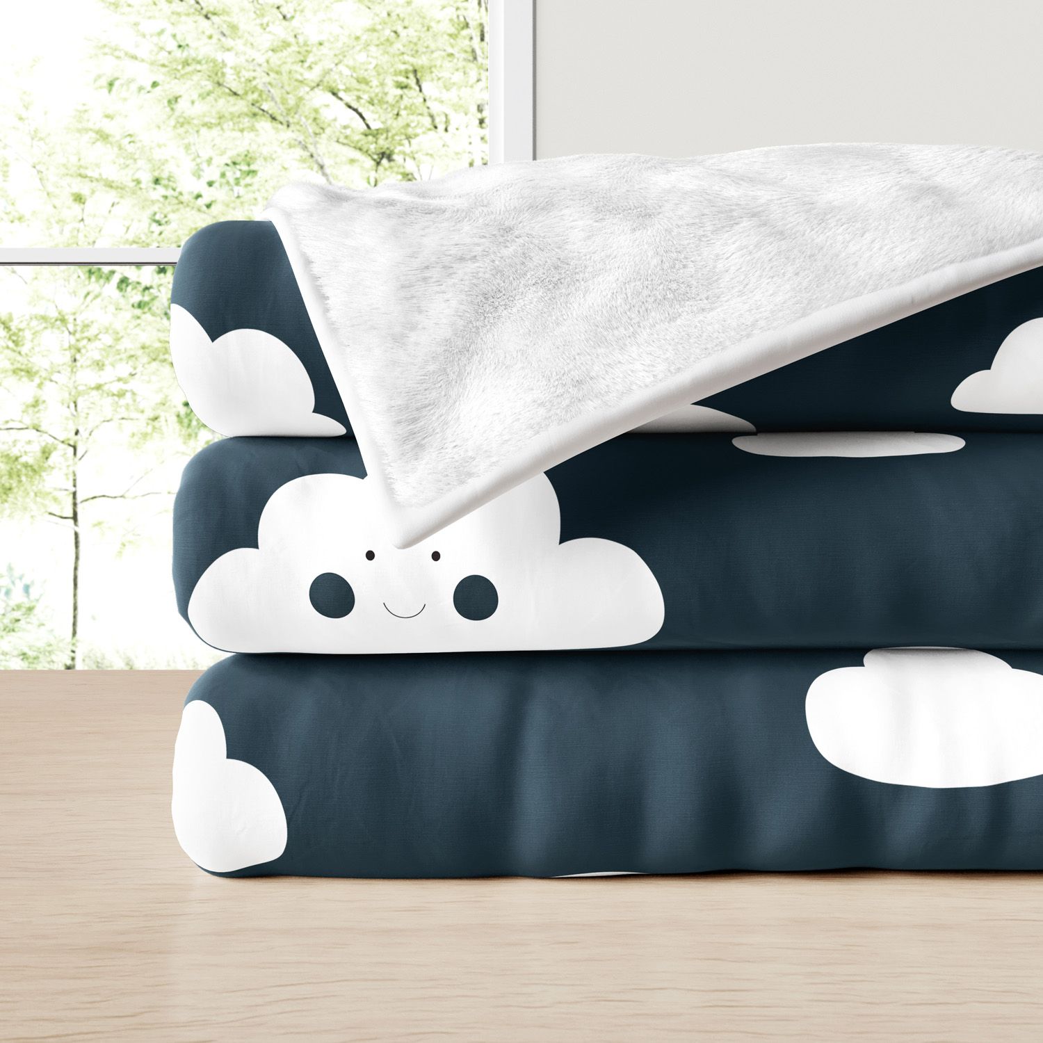 Cobertor Dupla Face com Soft Amiguinho Nuvem Azul 1M