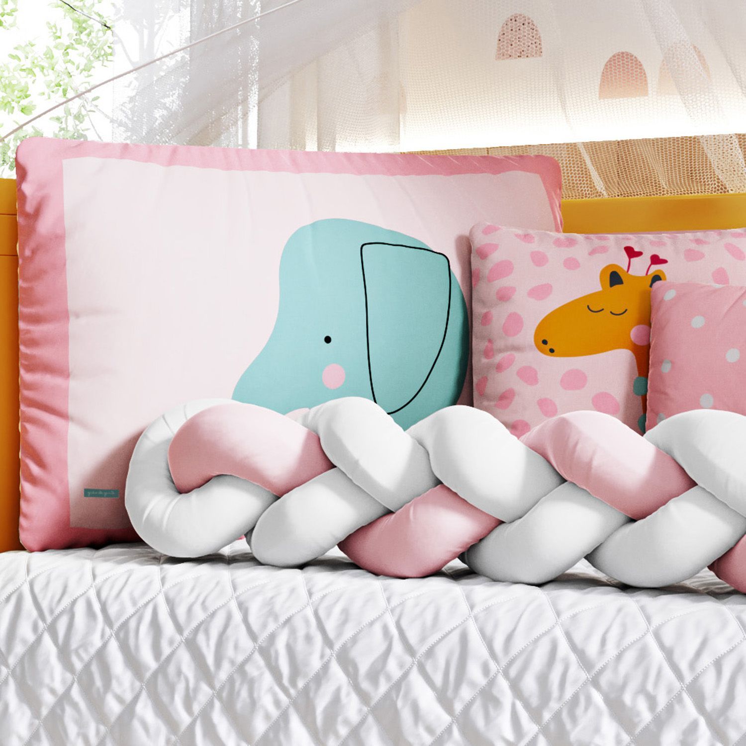 Kit Berço Trança Safári Moderno Rosa