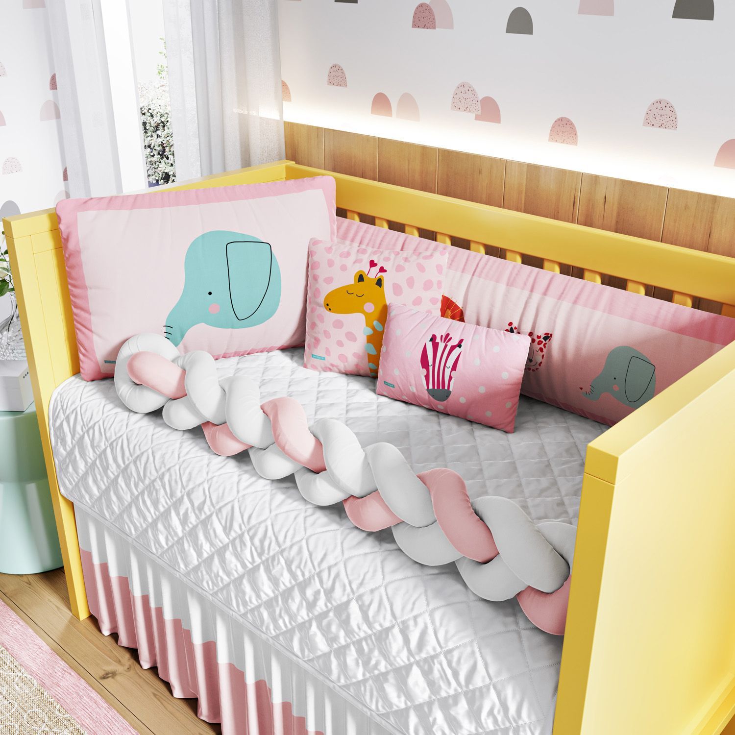 Kit Berço Trança Safári Moderno Rosa