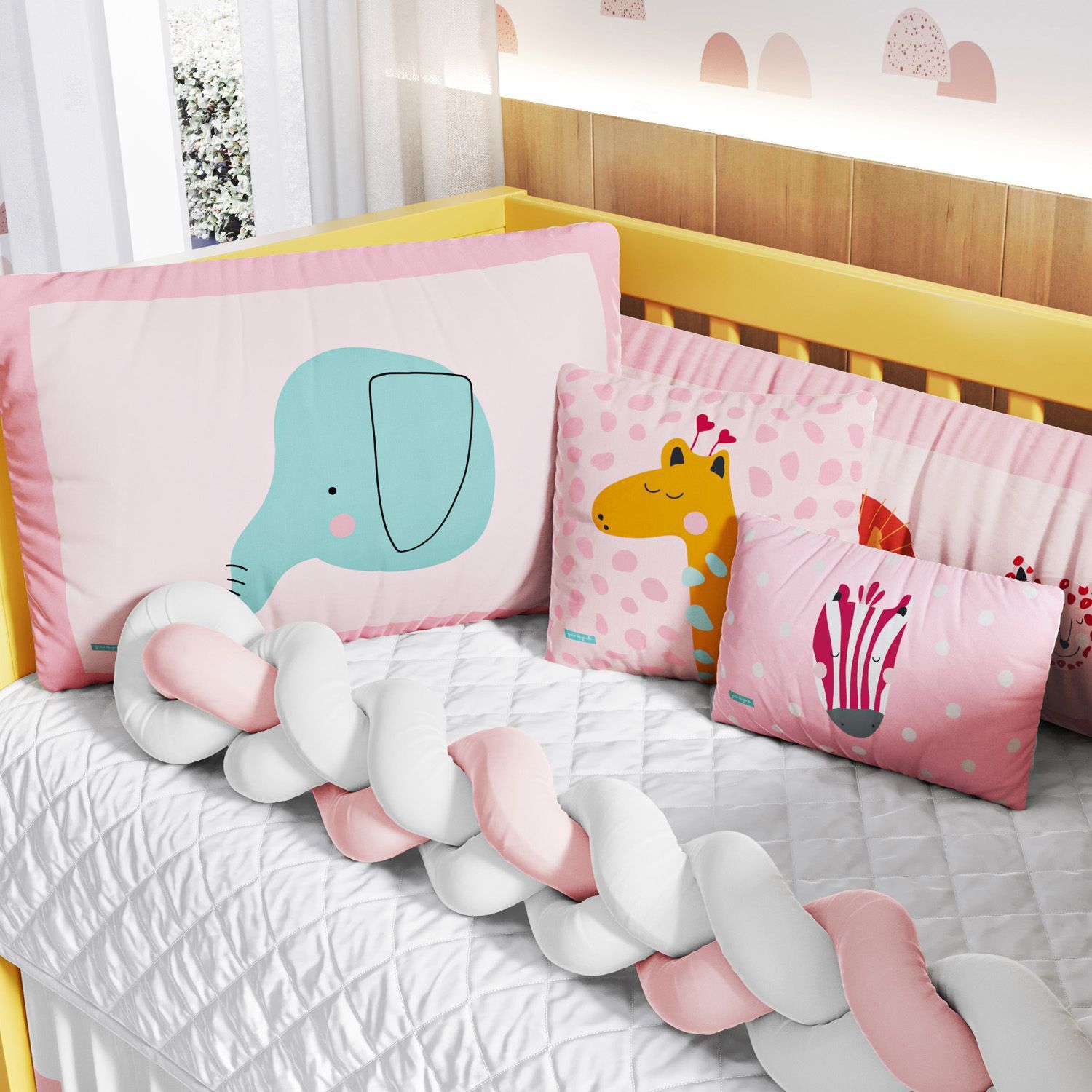 Kit Berço Trança Safári Moderno Rosa