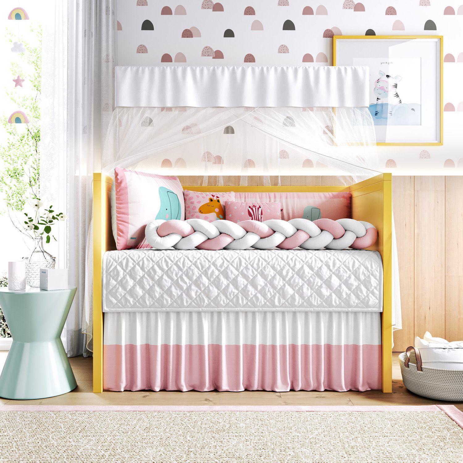 Kit Berço Trança Safári Moderno Rosa