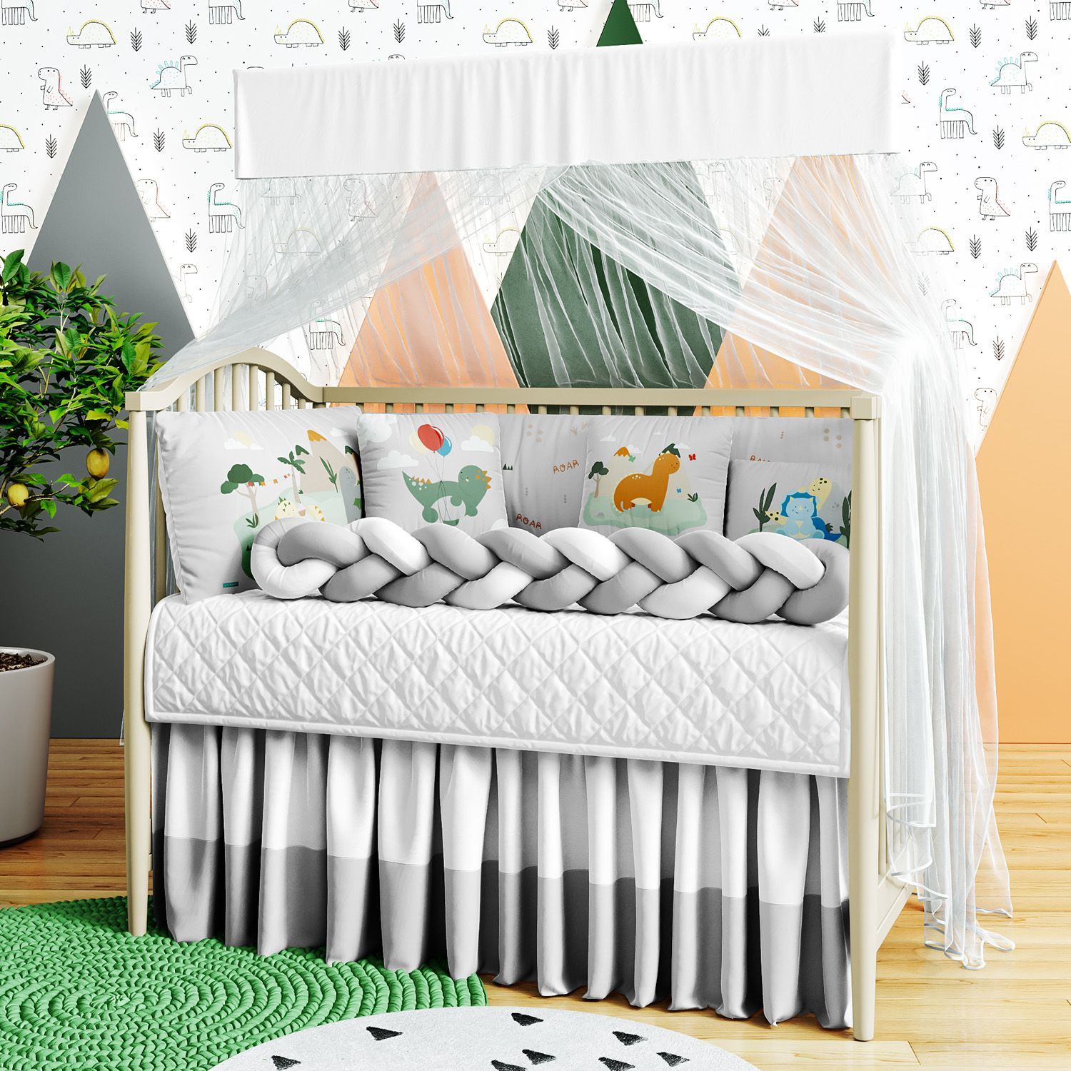 Kit Berço Trança Dinossauro Aquarela