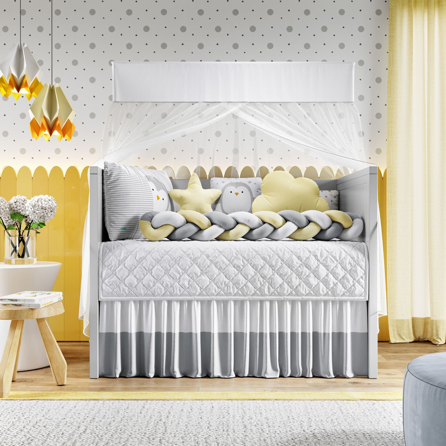 Kit Berço Trança Pinguim Estrelinha