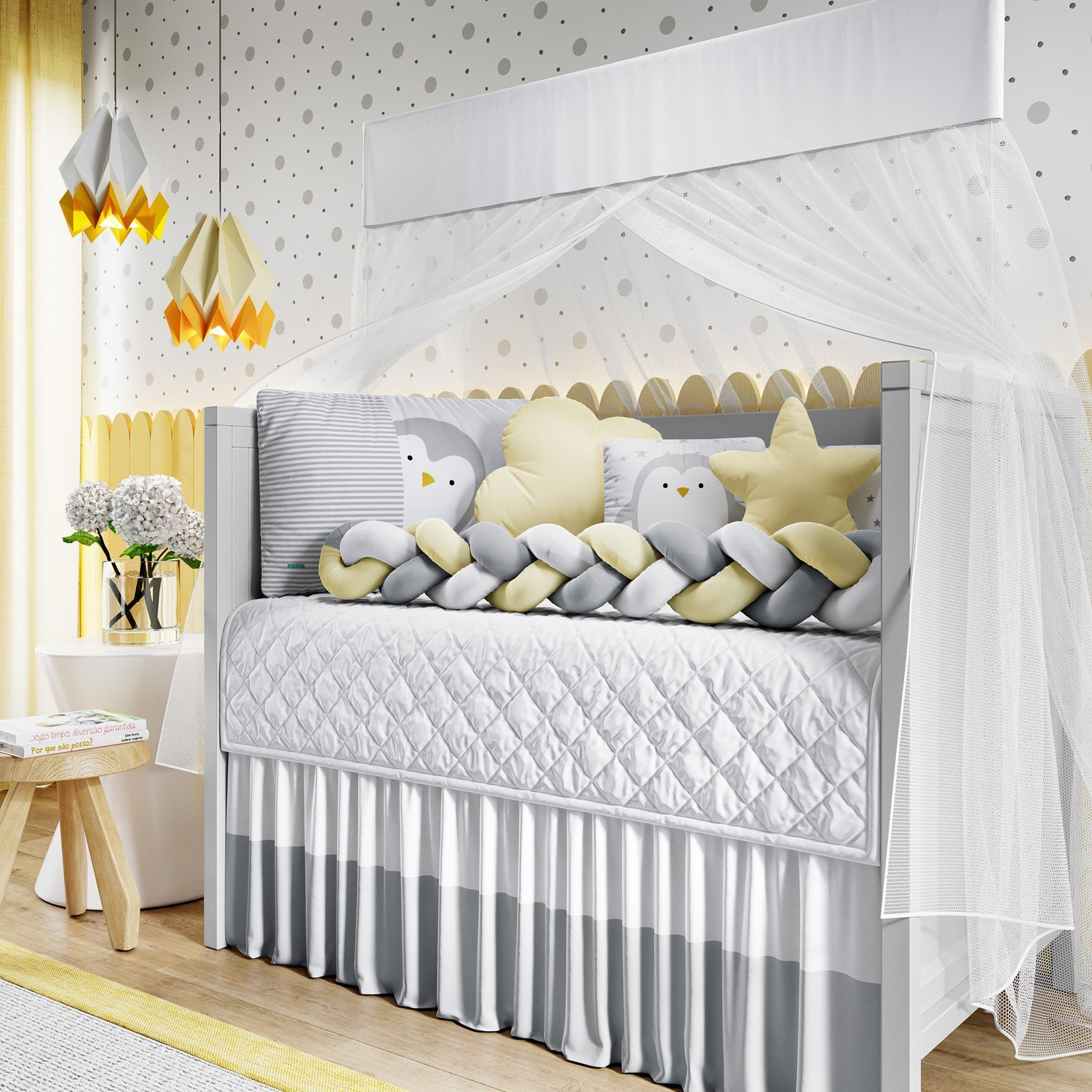 Kit Berço Trança Pinguim Estrelinha