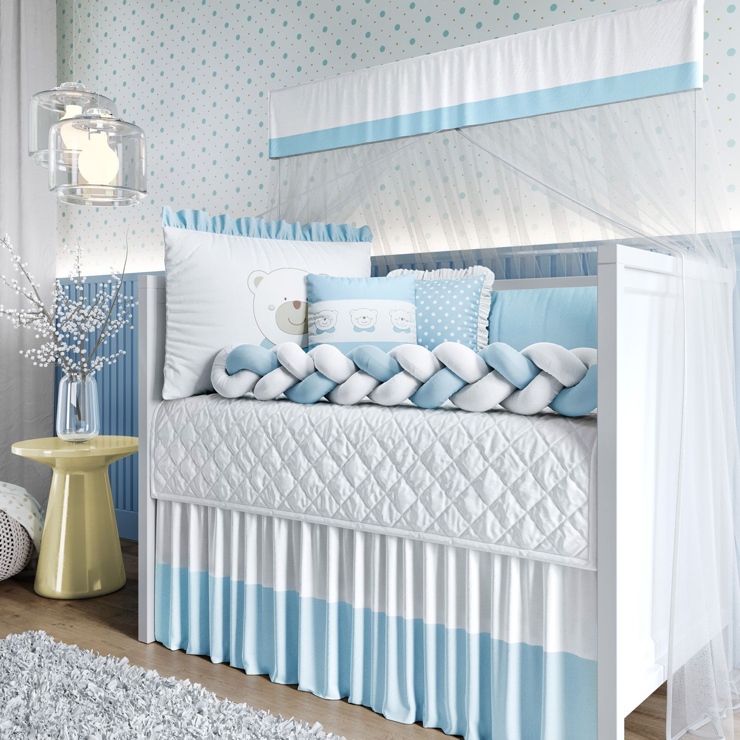 Kit Berço Trança Ursinha Rosa