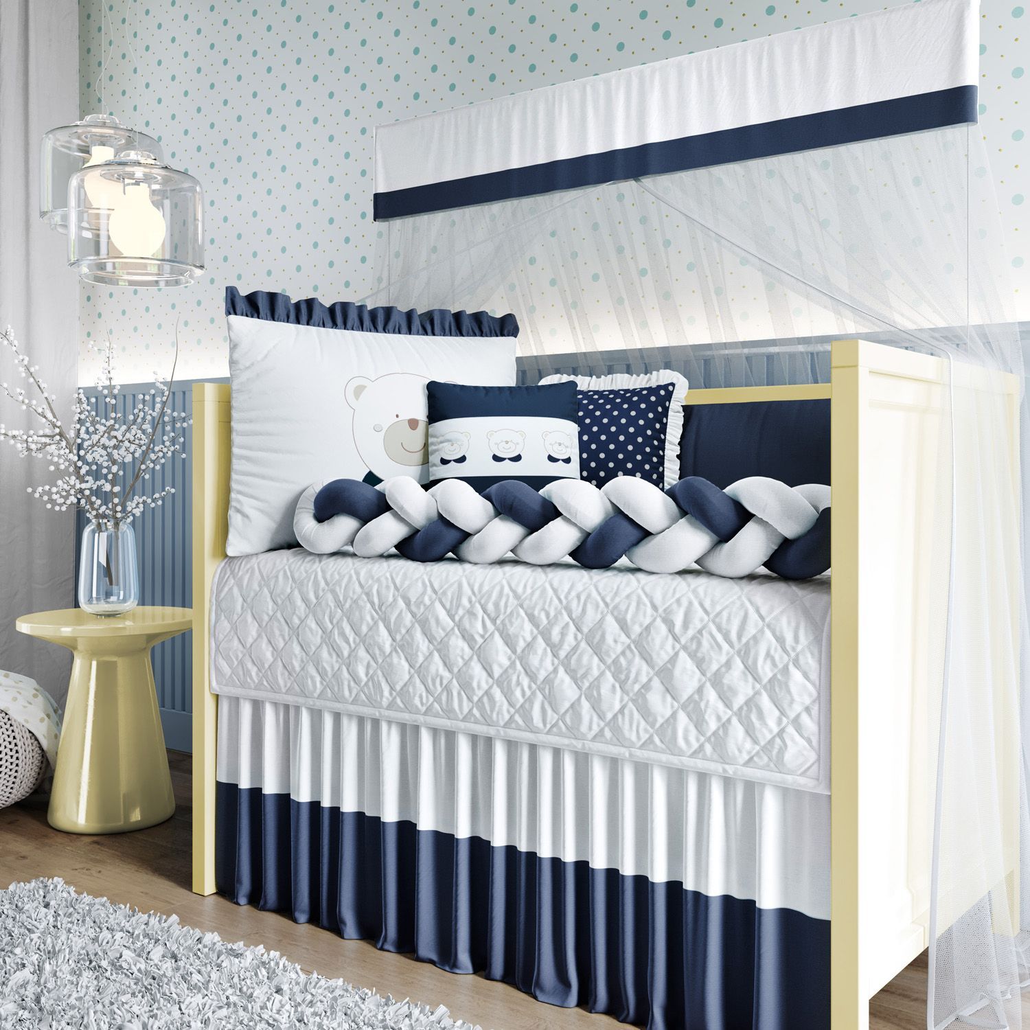 Kit Berço Trança Ursinha Rosa