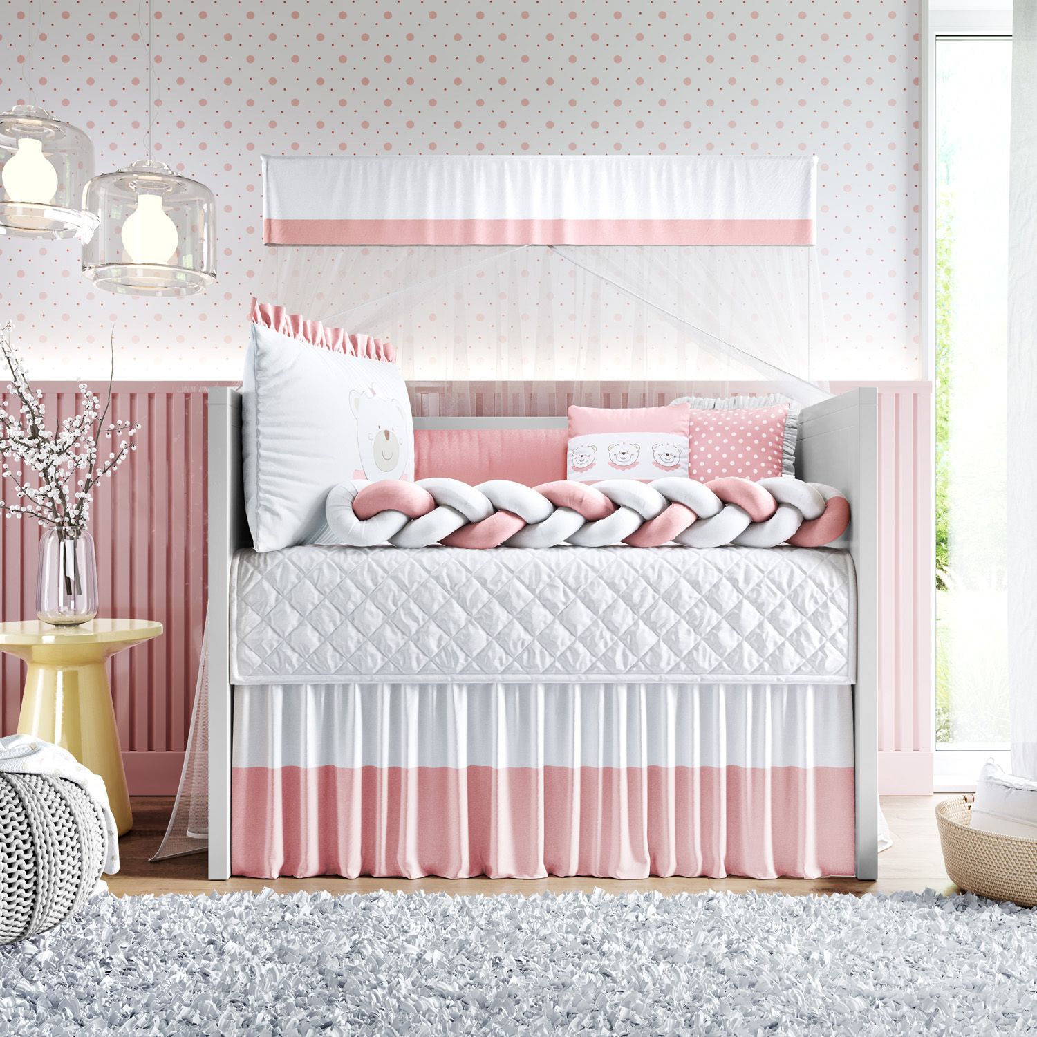 Kit Berço Trança Ursinha Rosa