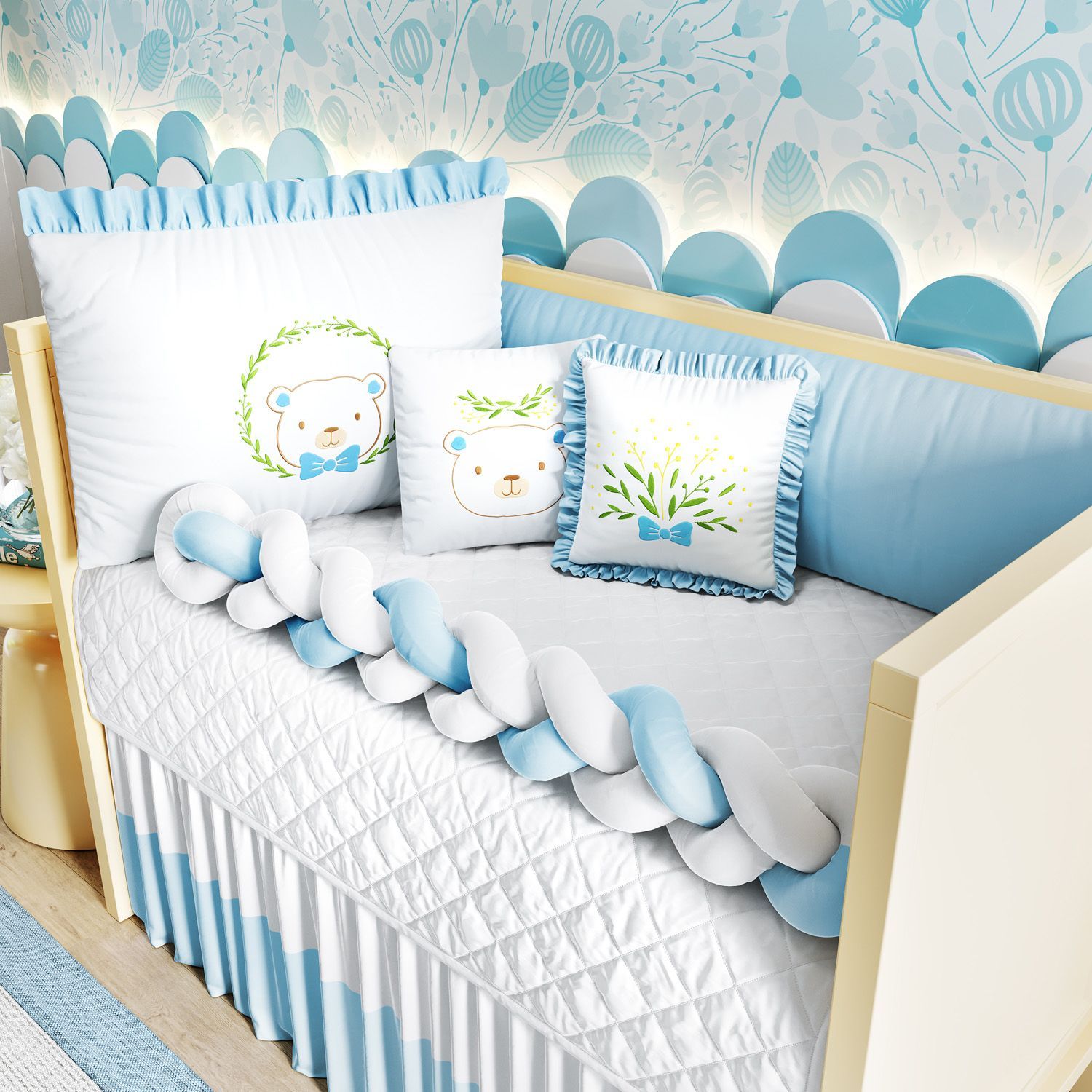 Kit Berço Trança Ursinho Lorde Azul