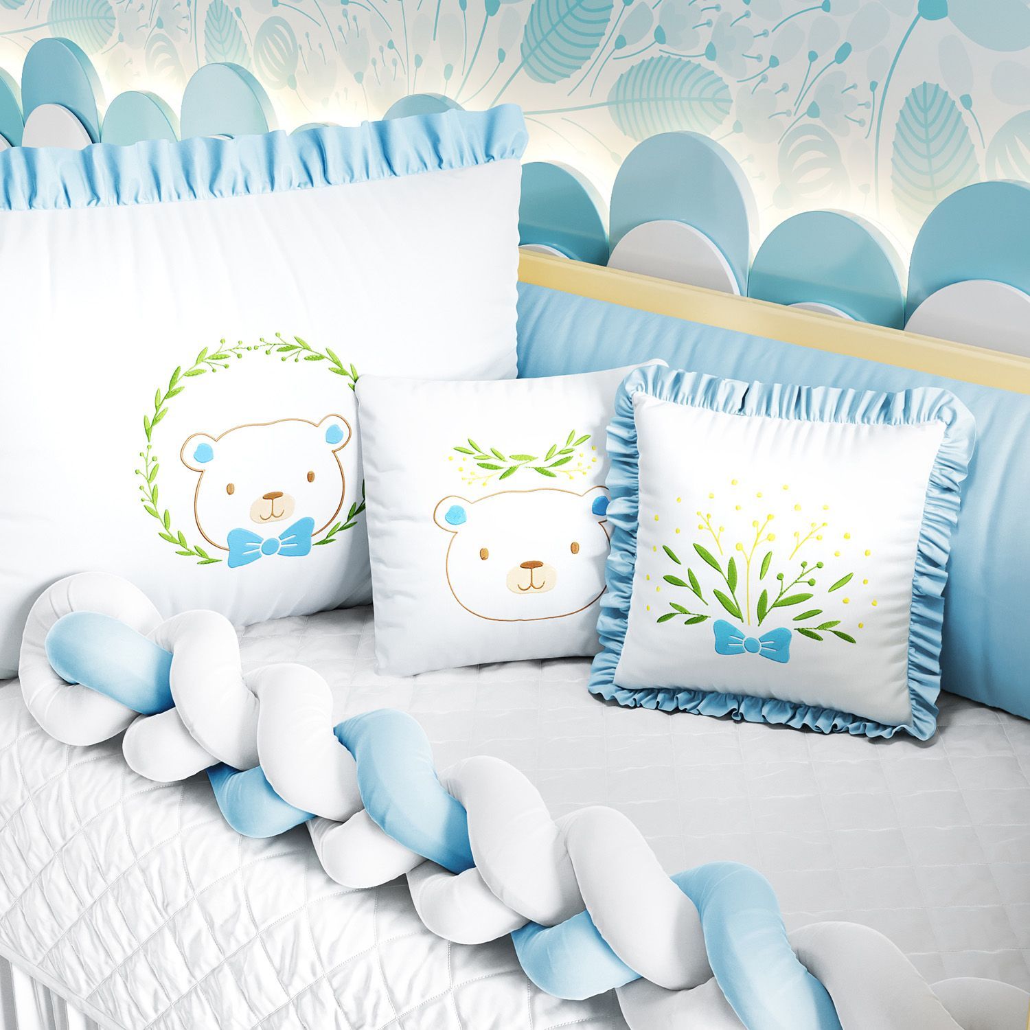 Kit Berço Trança Ursinho Lorde Azul