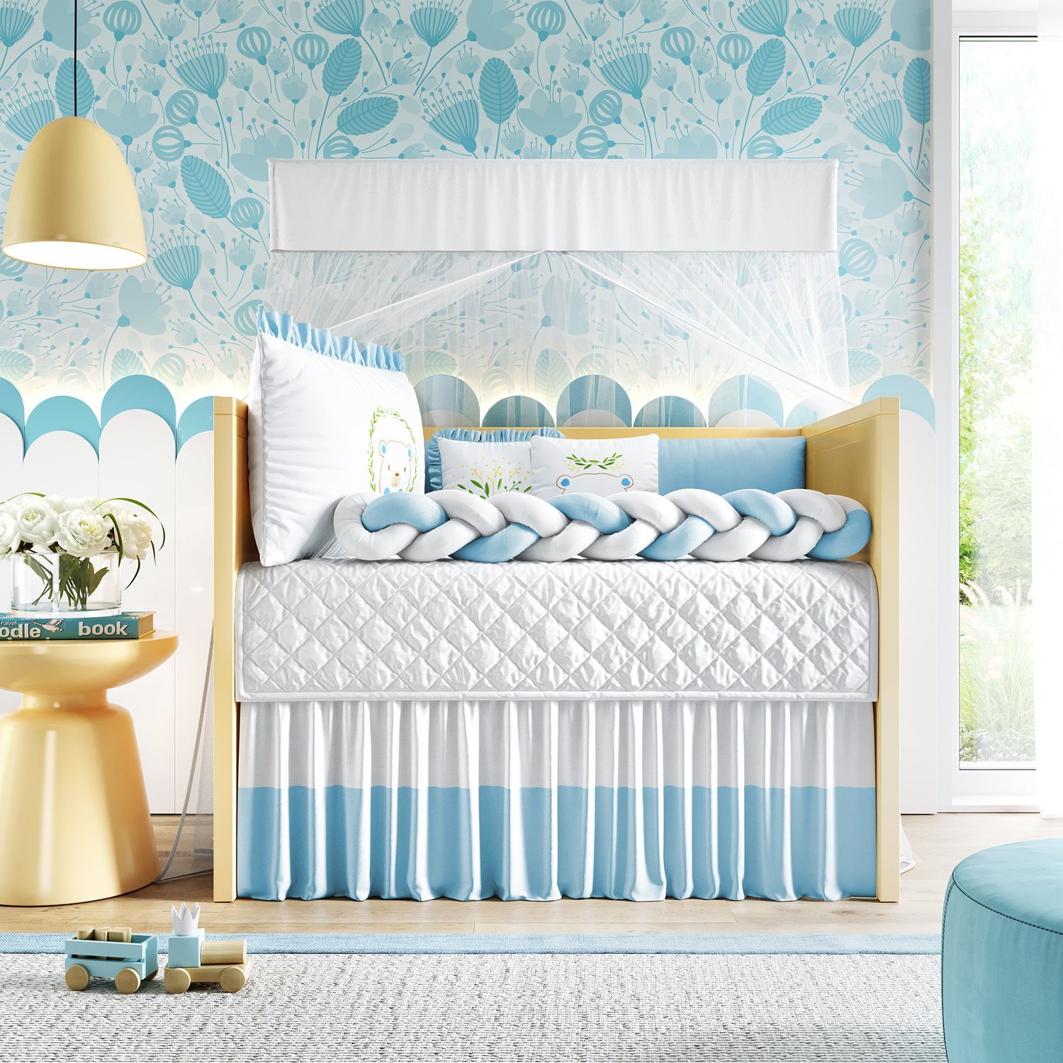 Kit Berço Trança Ursinho Lorde Azul